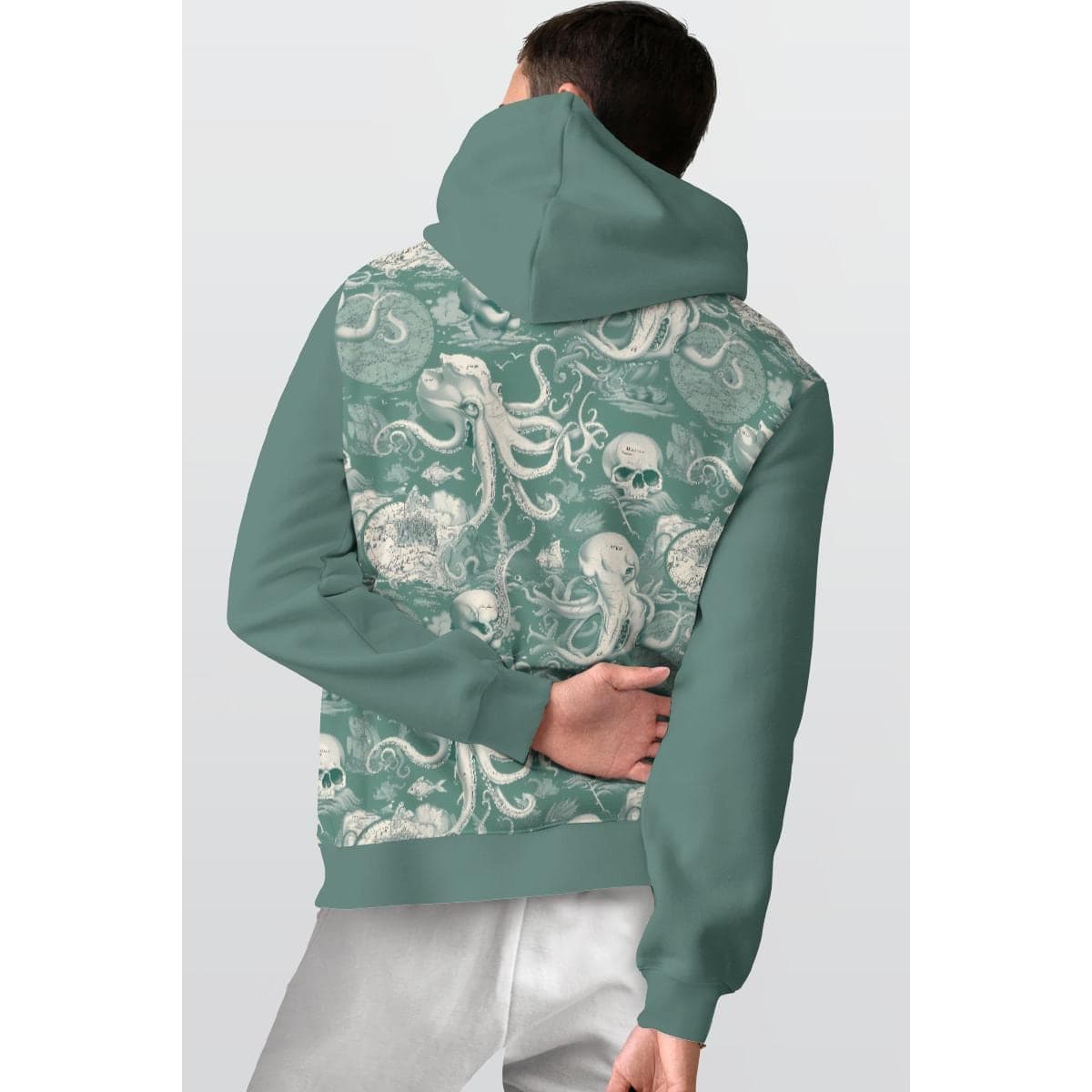 Vintage Octopus Skull Hoodie | Gothic Nautical Sea Map Pullover | Warm Fleece Lined Sweatshirt