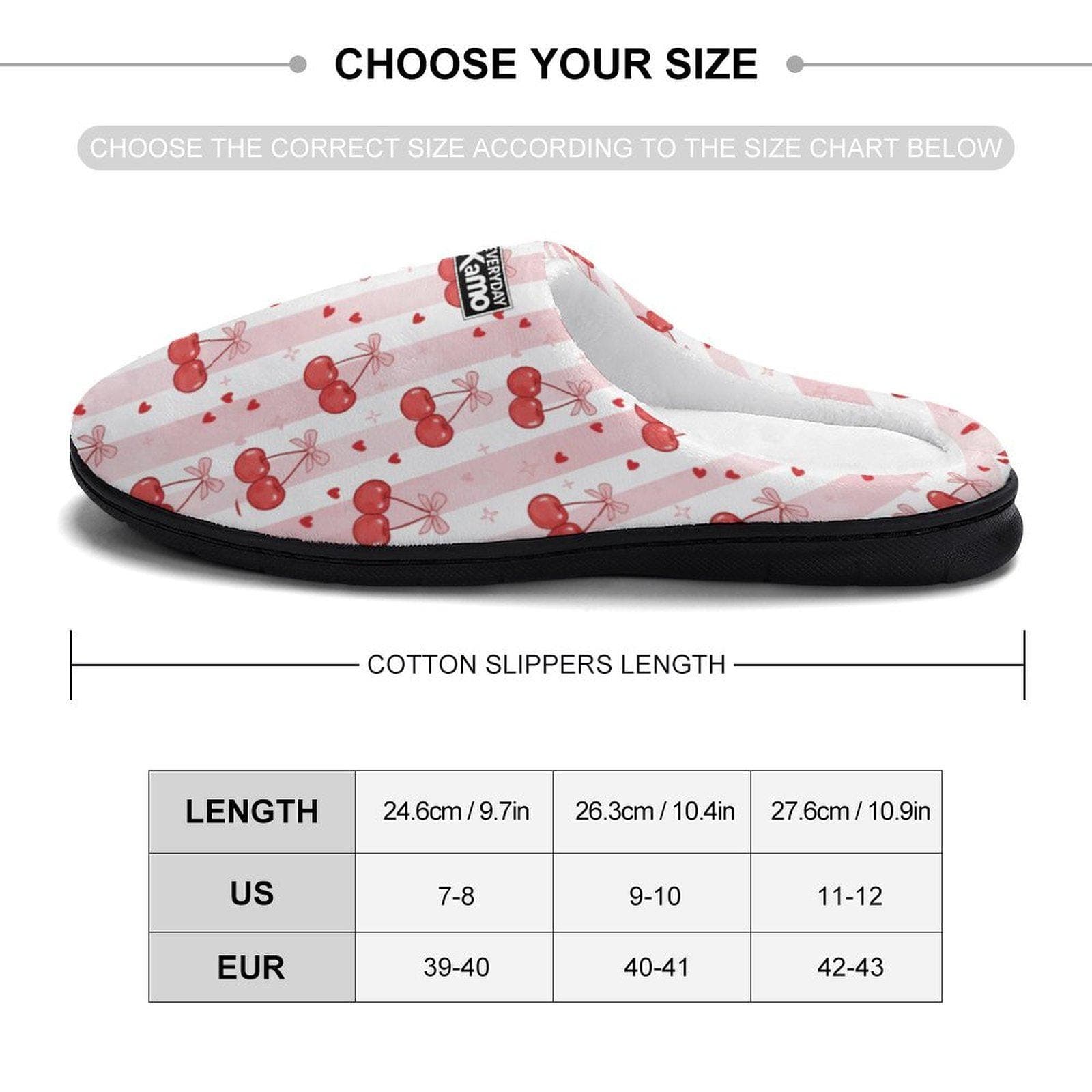 Sweet Cherry Stripe Women's Cotton Slippers | Cozy Indoor House Shoes | Pink & Red Comfort Slides
