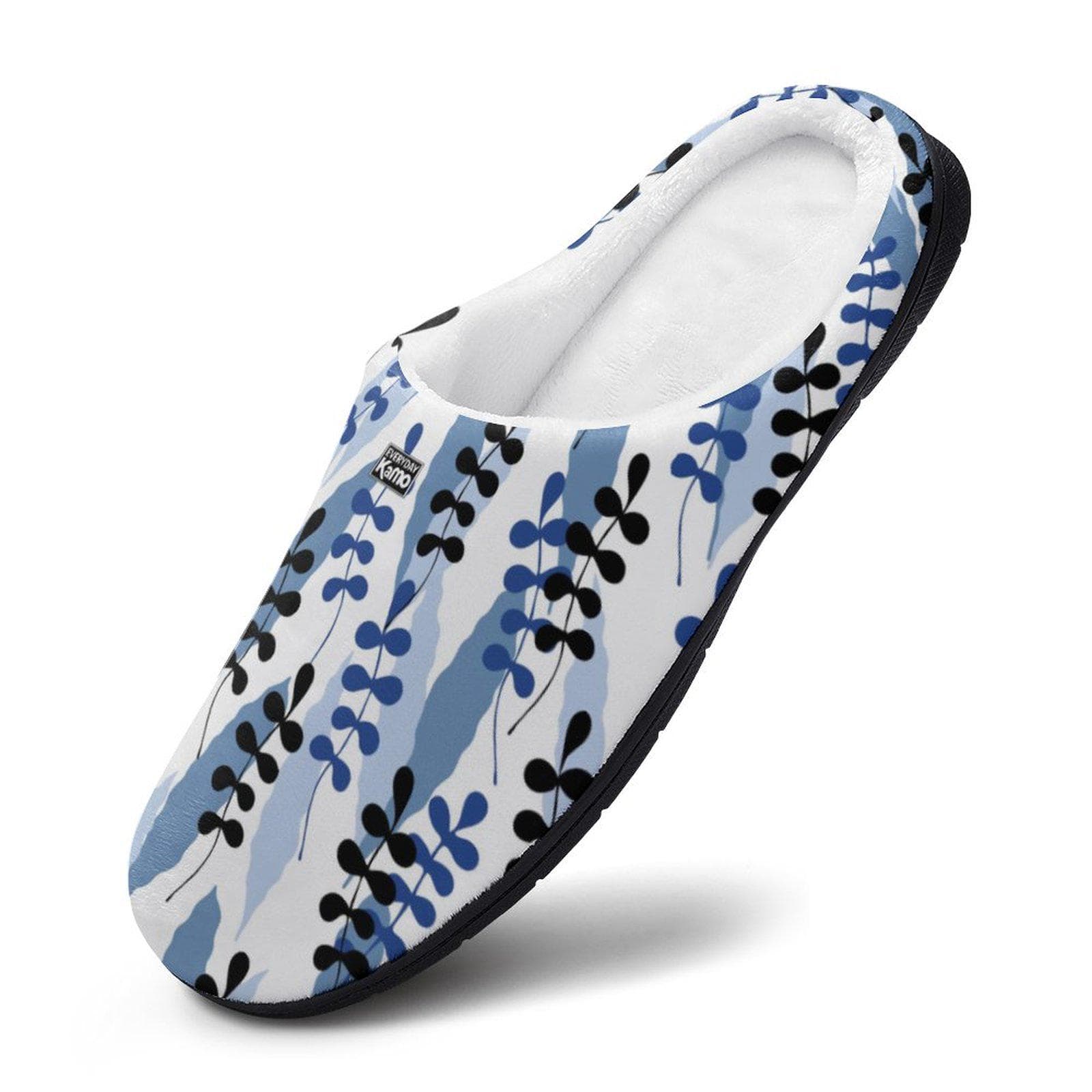 Everyday Kamo Blue Foliage Cozy Cotton Slippers for Women | Anti-Skid House Shoes | Unique Abstract Print Loungewear