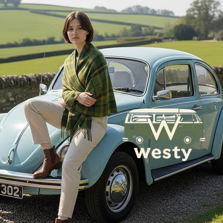 Westy Westfalia Camper Scarf - Vintage VW Green Tassel Wrap
