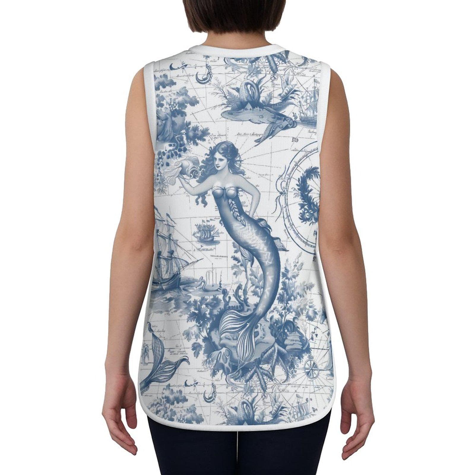Vintage Mermaid Toile Yoga Tank Top | Nautical Ocean Map Women's Activewear
