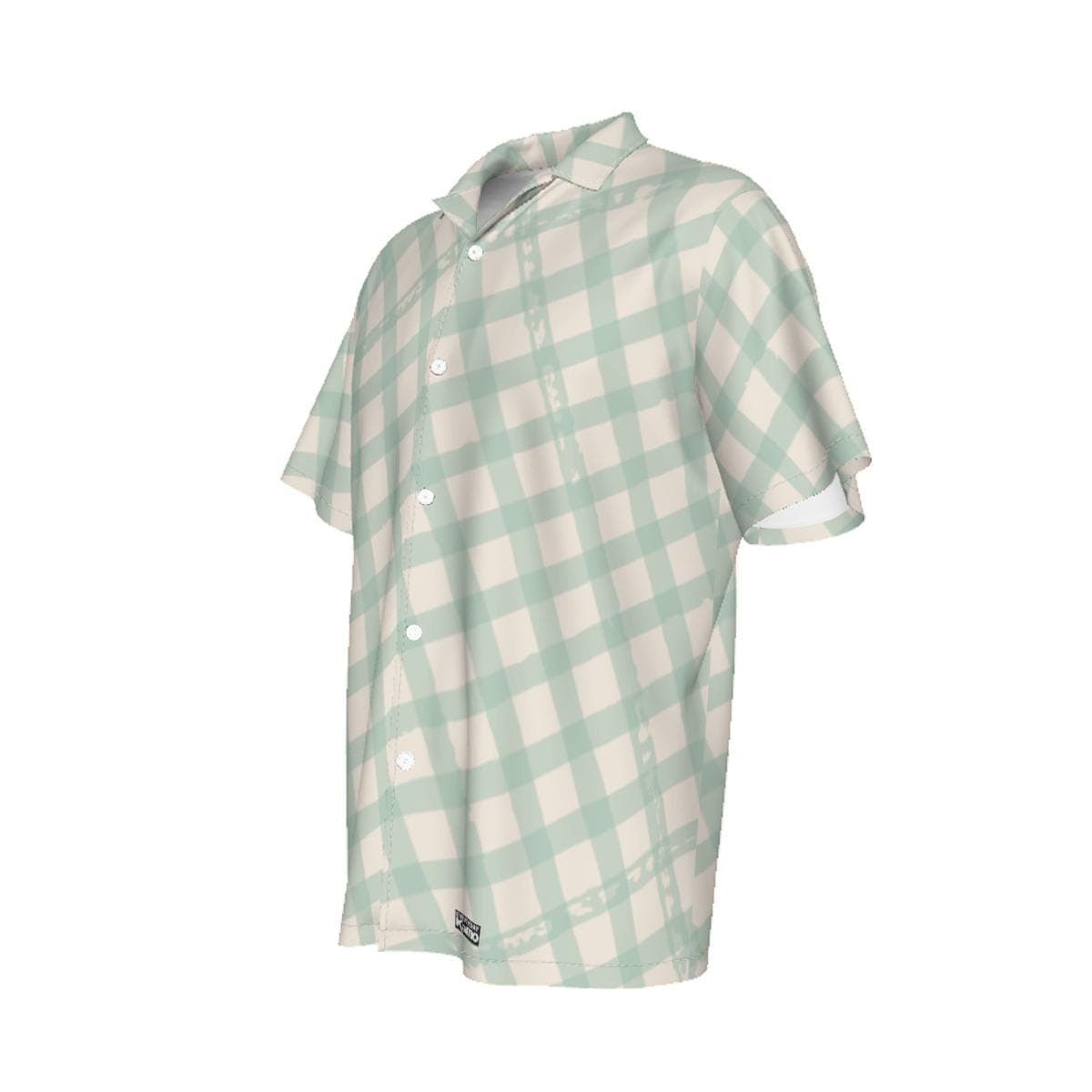 Mint Green Gingham Hawaiian Shirt for Men | Pastel Plaid Button Up | Breathable Short Sleeve Summer Aloha Shirt