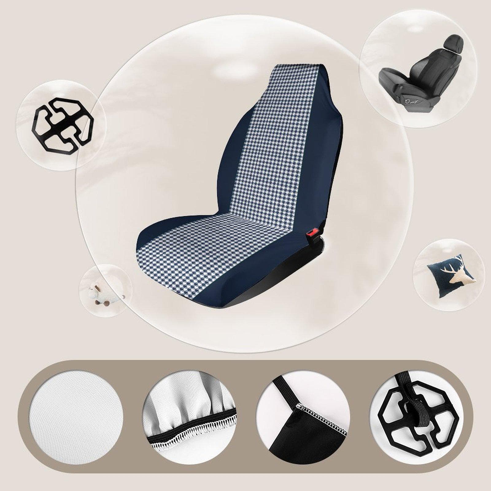 Navy Houndstooth Car Seat Protector, Universal Fit Auto Cover, Durable Polyester Sponge Seat Shield, Stylish Vehicle Interior Accent