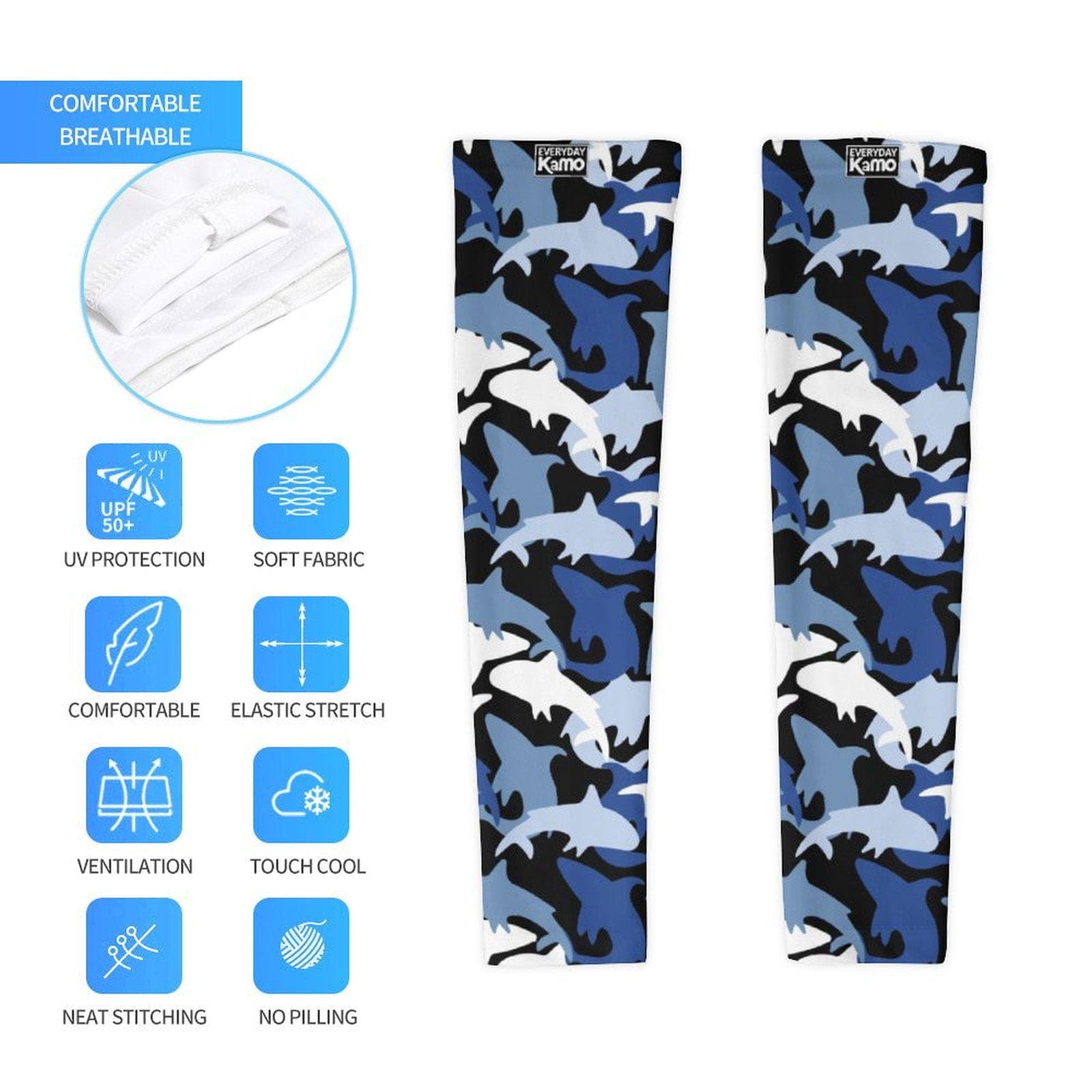 Blue Shark Camo Cooling Arm Sleeves | Lycra UV Protection