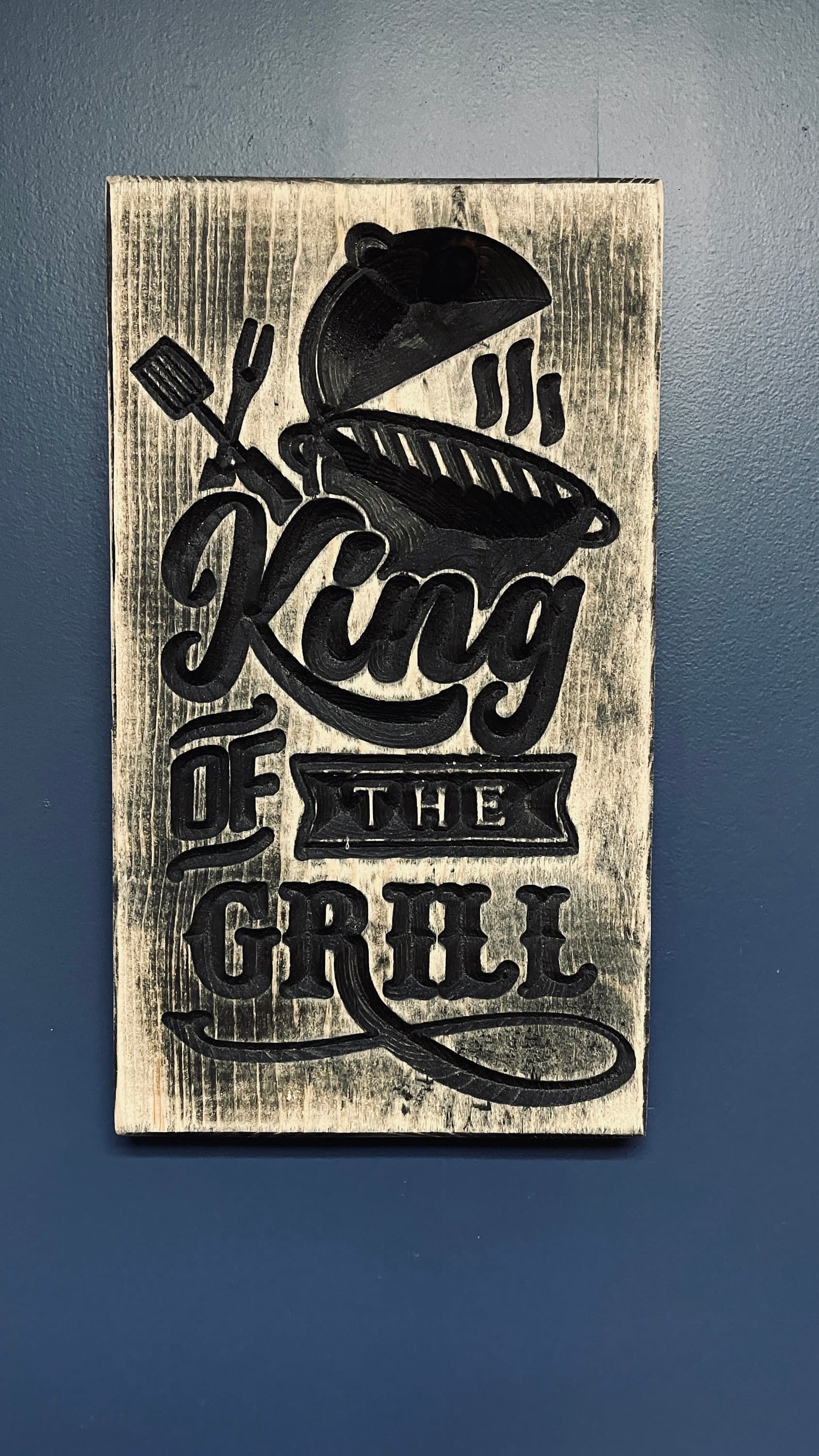 King of the Grill Vertical Carved Wood Sign