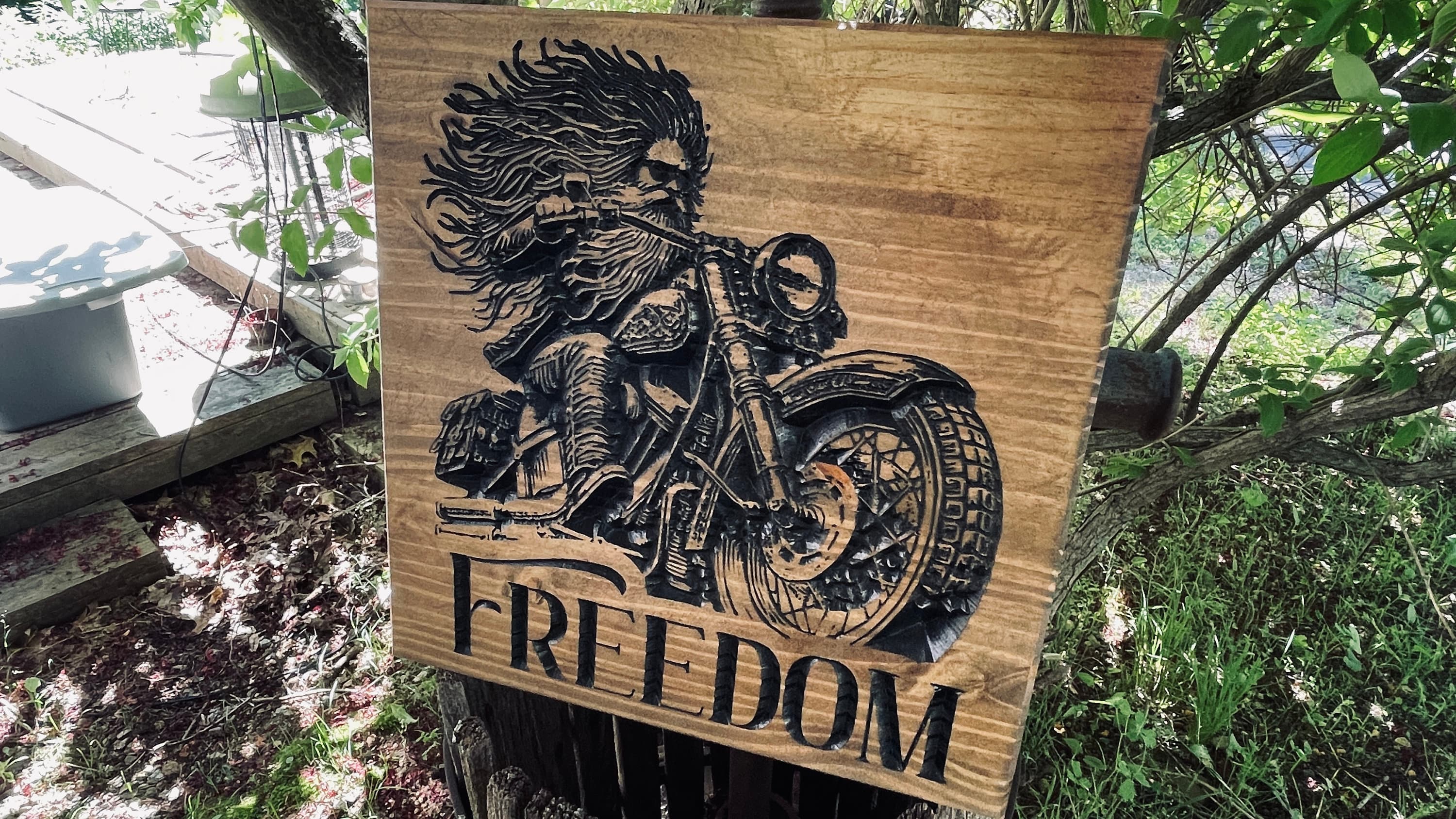 Freedom Rider Carved Wood Sign