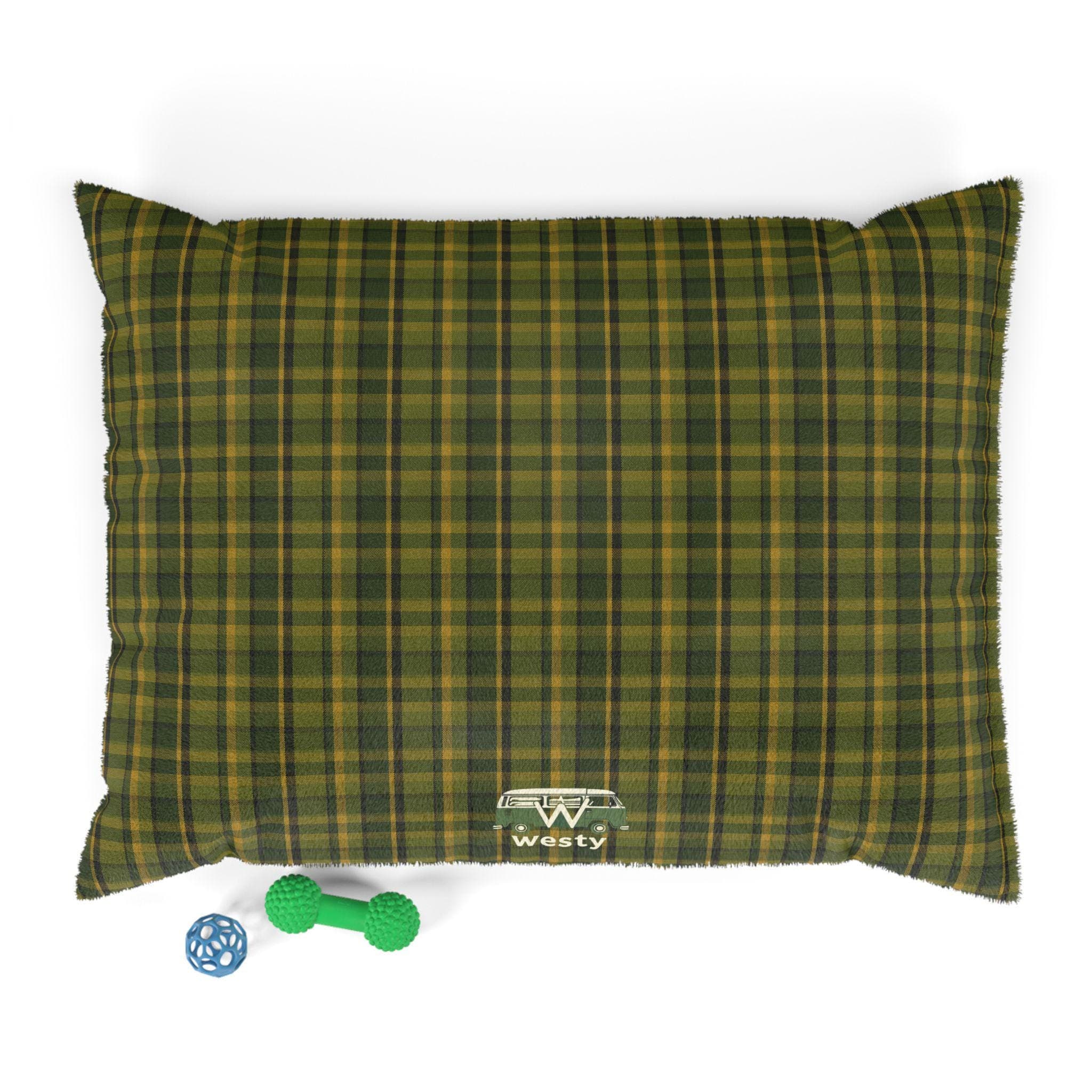 Green Plaid VW Westfalia Inspired Dog Bed, Retro Pet Cushion