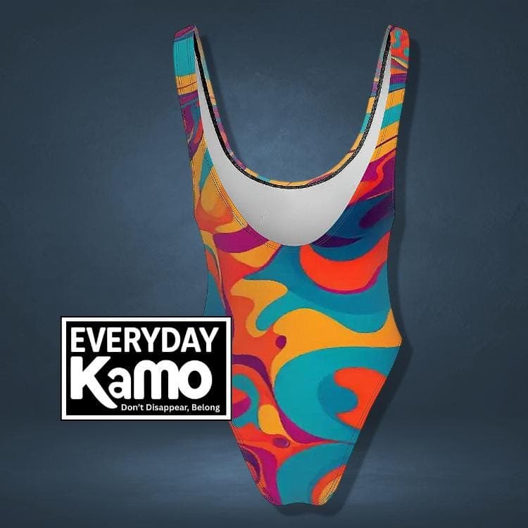 Vibrant Everyday Kamo One-Piece Swimsuit, Abstract Summer Gift for Her, Modern Beach Pool Wear