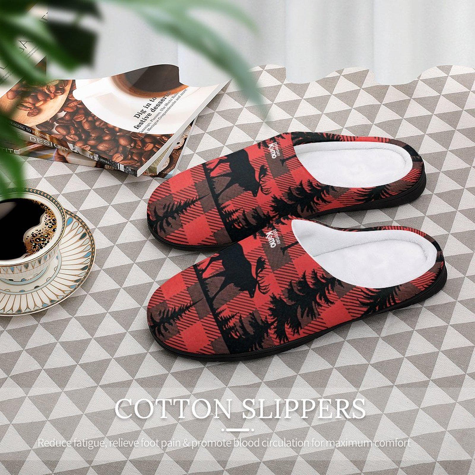 Everyday Kamo Women's Moose Plaid Cotton Slippers | Cozy Buffalo Check Lodge Footwear