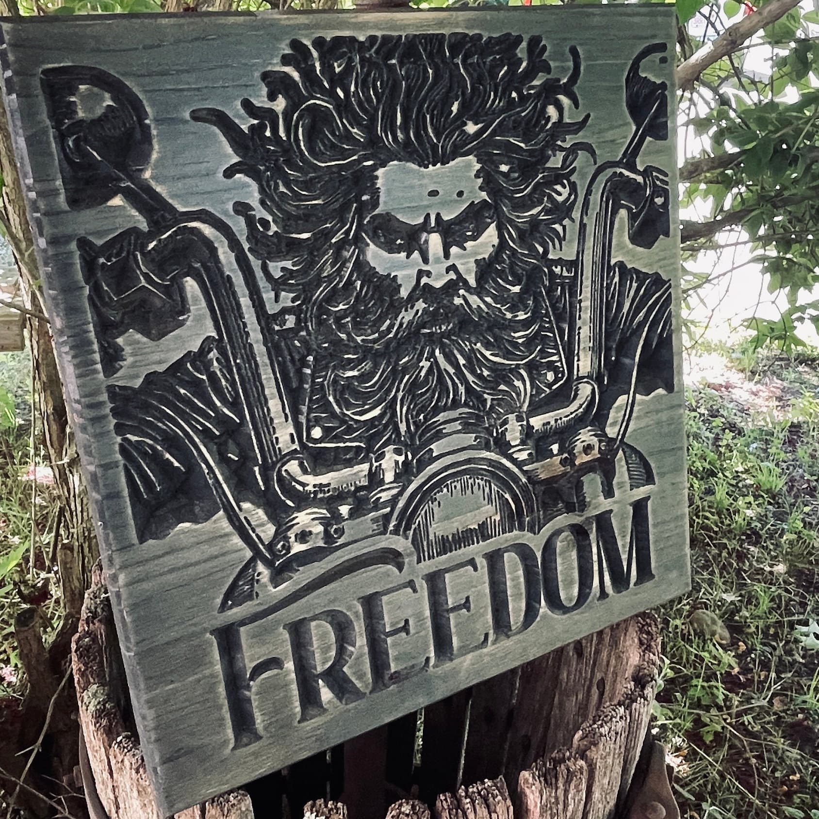 Freedom Rider Carved Wood Sign