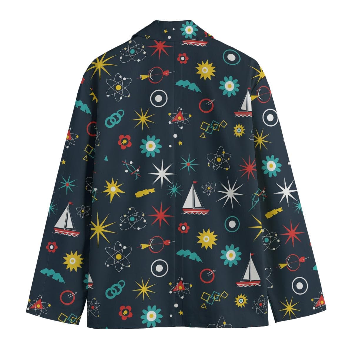 Unique Atomic Retro Blazer, Men's Funky Print Cotton Jacket, Science & Sailor Design Casual Blazer, Boho Flat Lapel Lightweight