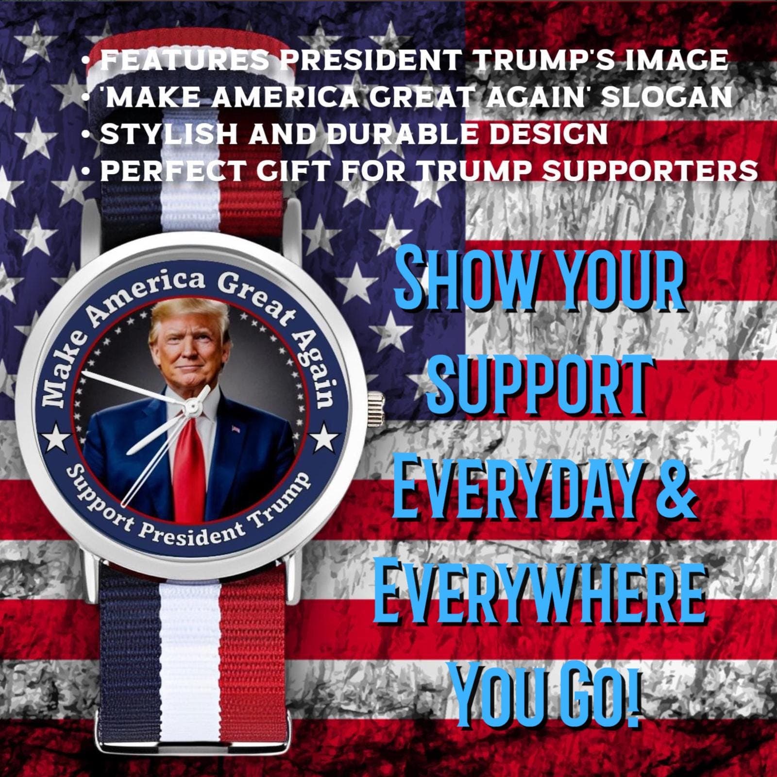 Trump 2025 MAGA Wristwatch | Patriotic Red White Blue Presidential Gift
