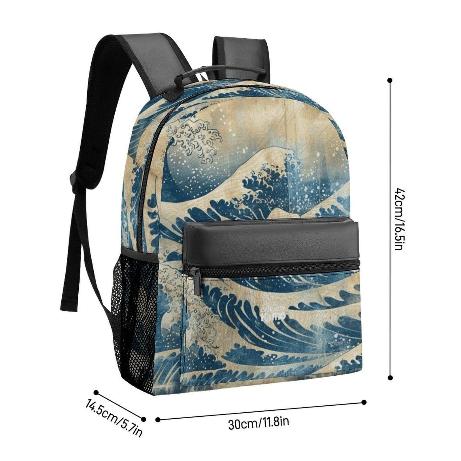 The Great Wave Adventure Backpack | Everyday Kamo Japanese Art Travel Bag | Durable Polyester & Leather