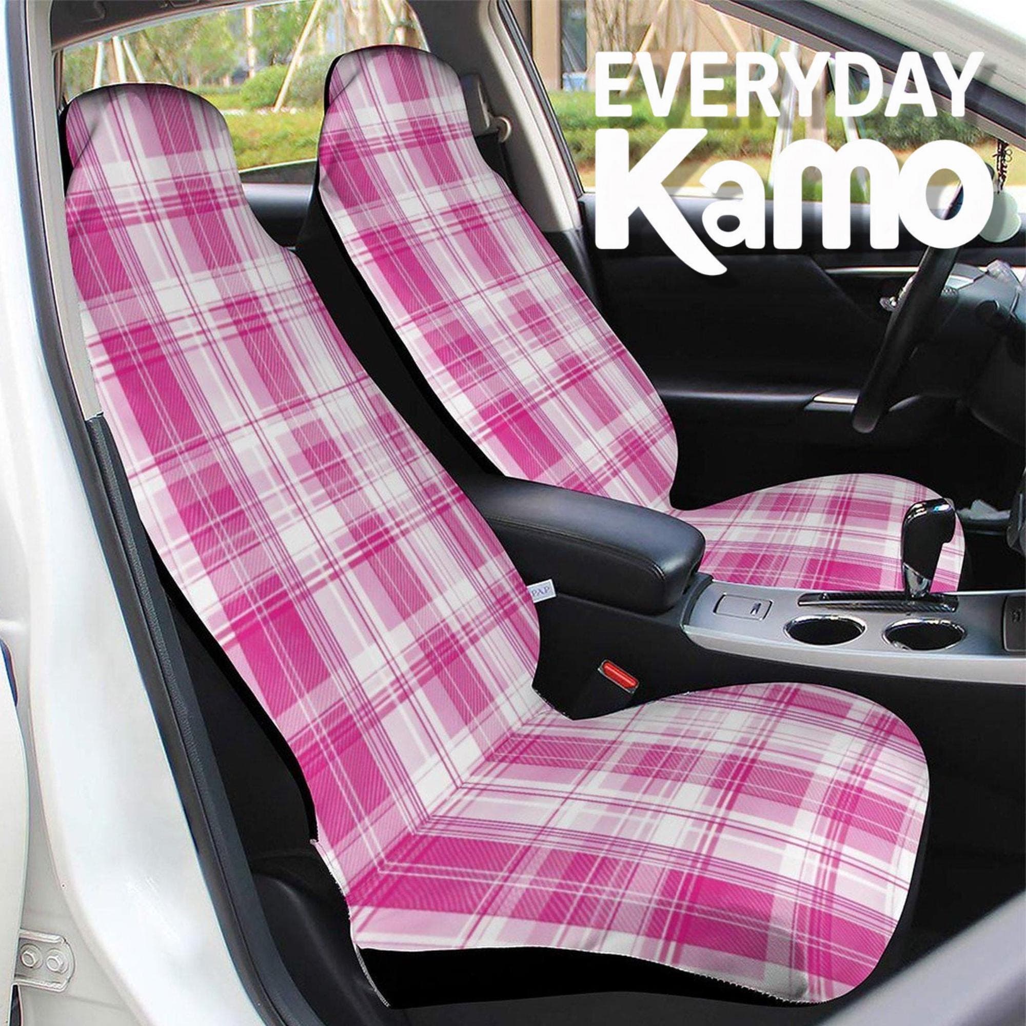Pink Plaid Car Seat Protector | Universal Fit | Polyester Sponge Cover