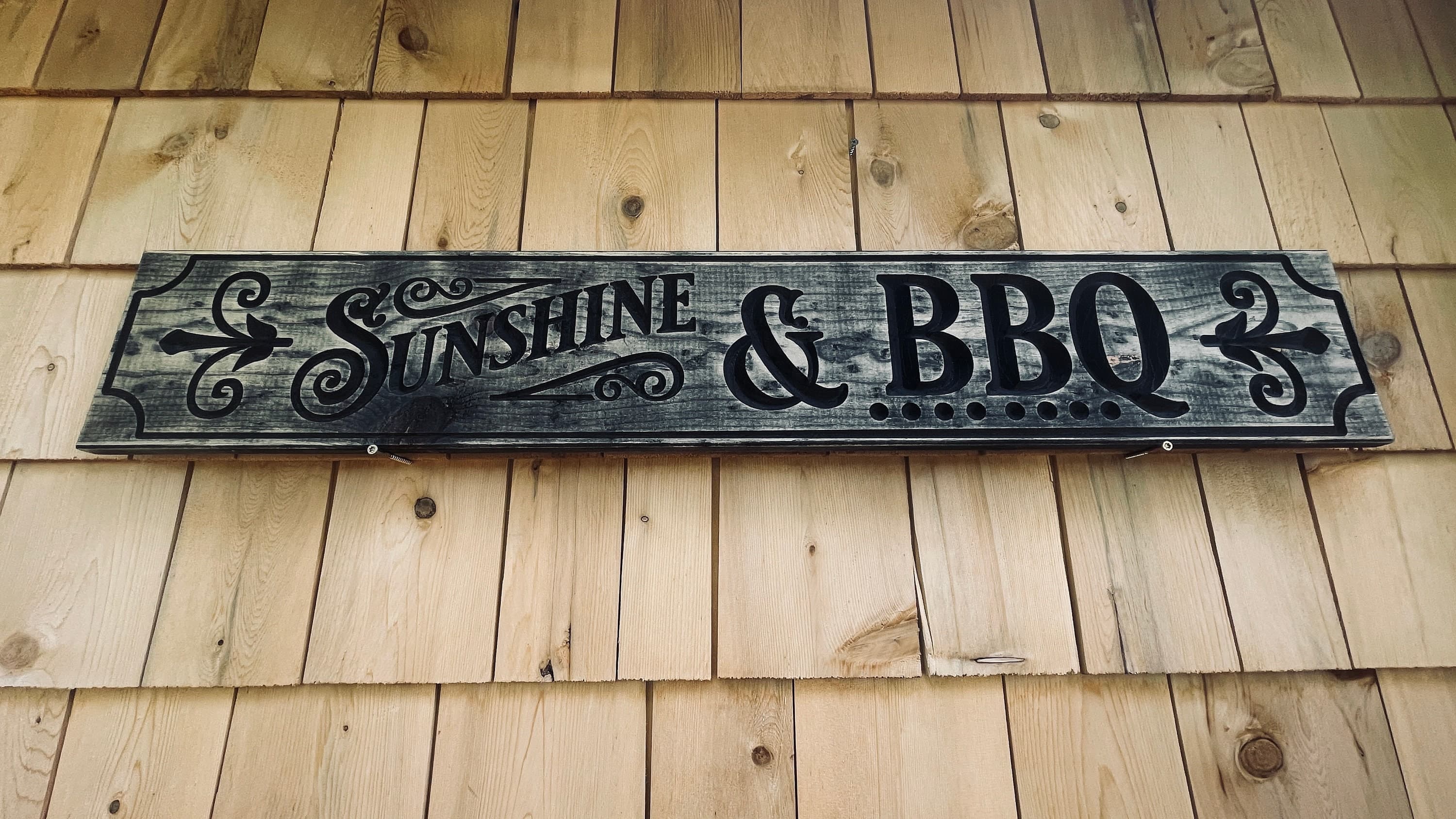 Sunshine & BBQ Carved Real Pine Wooden Sign