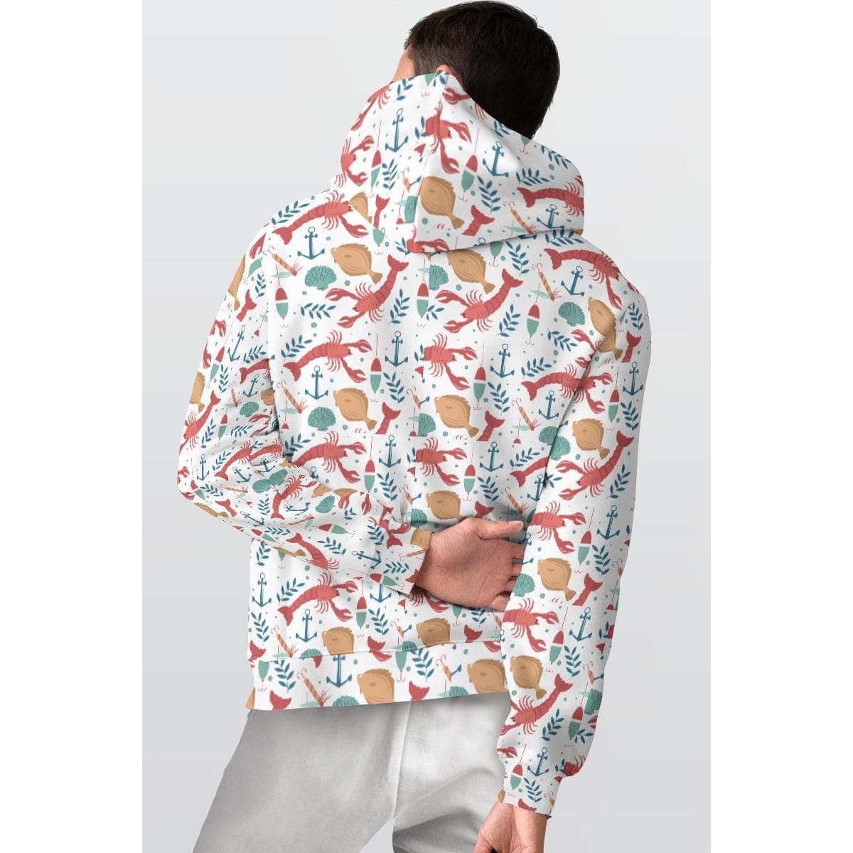 Nautical Lobster Hoodie | Coastal Pattern Fleece Pullover