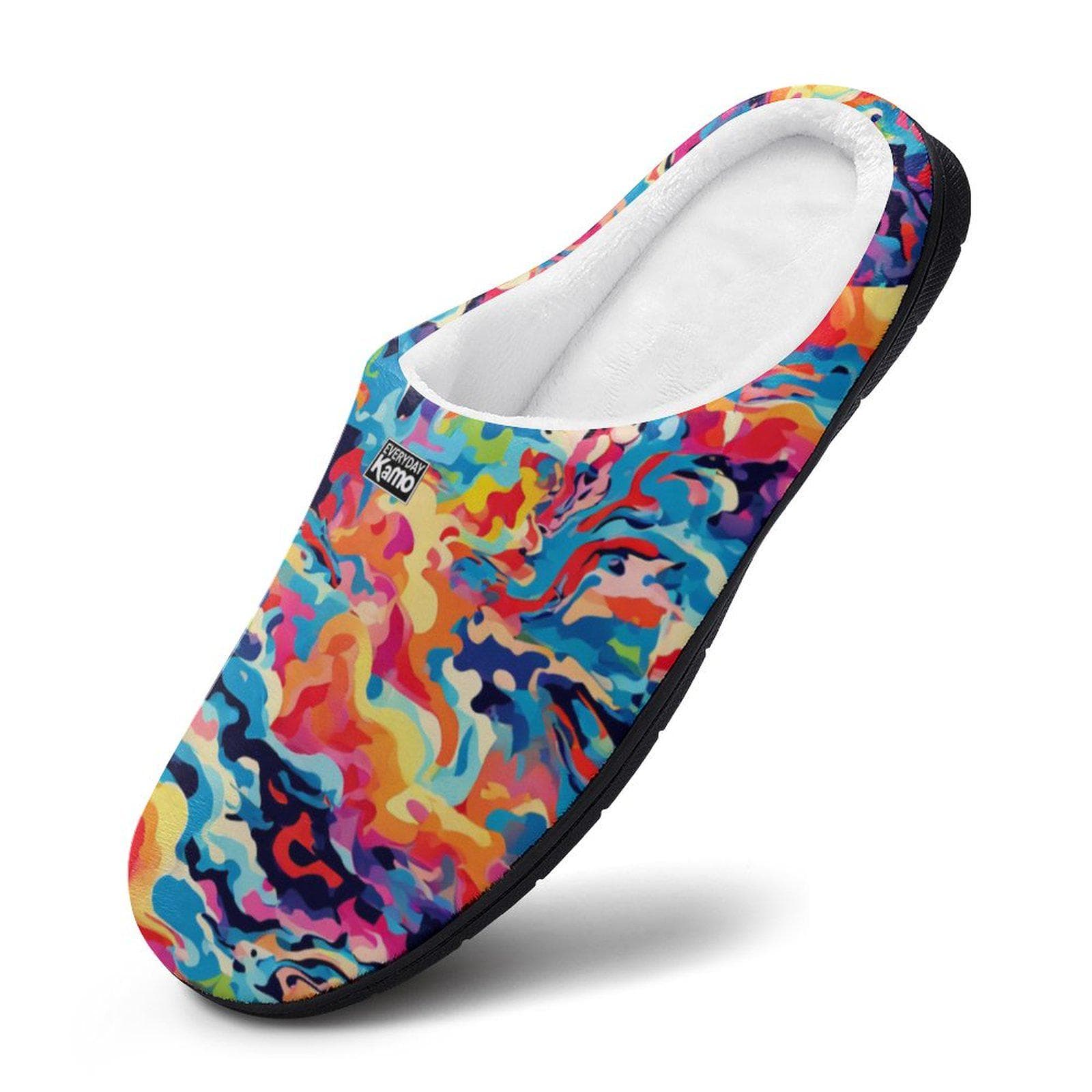 Everyday Kamo Men's Colorful Abstract Comfort Slippers - Anti-Skid Rubber Sole House Shoes, Warm & Vibrant Indoor Footwear