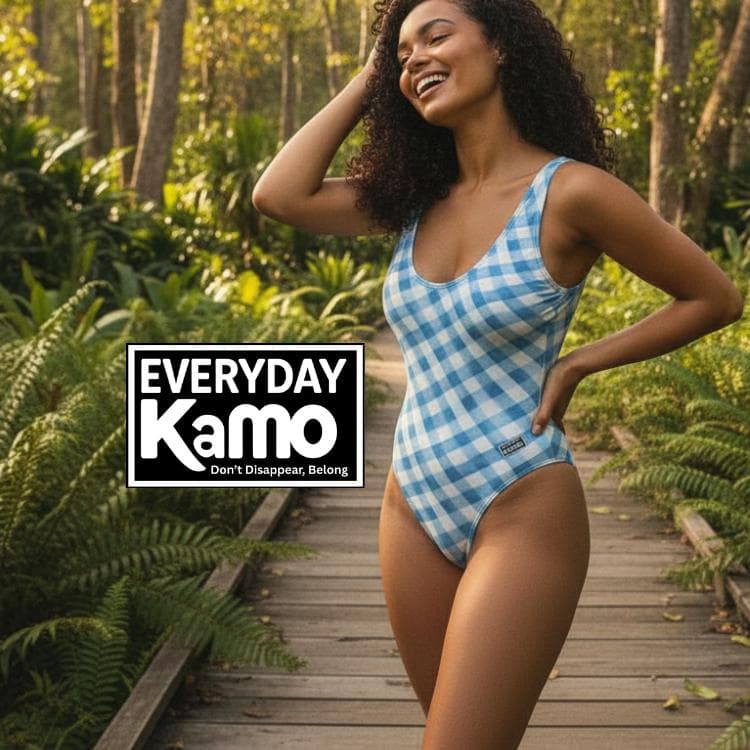 Everyday Kamo Blue Checkered High-Cut One Piece Swimsuit