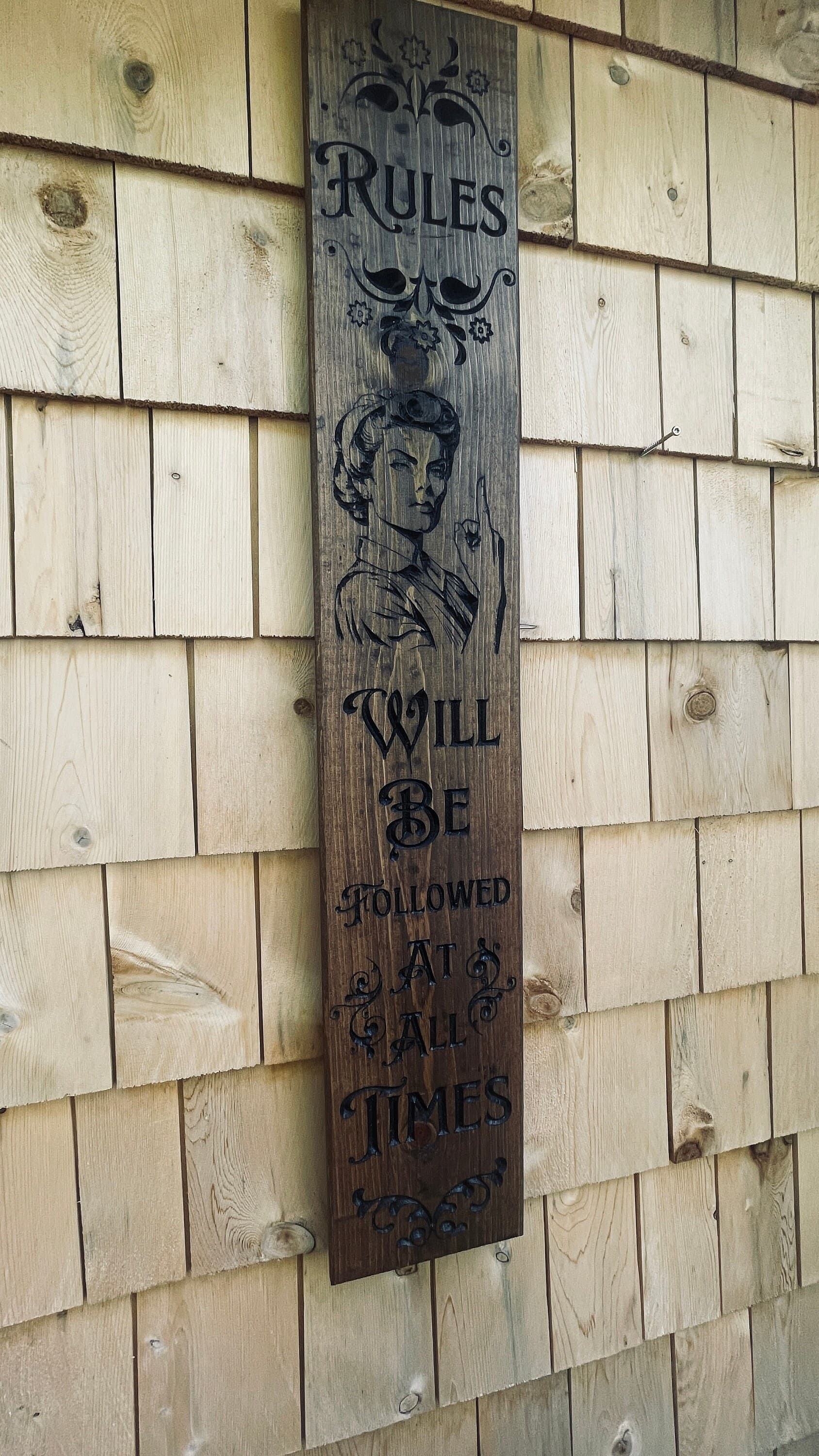 Vintage Rules Carved Real Pine Wooden Sign