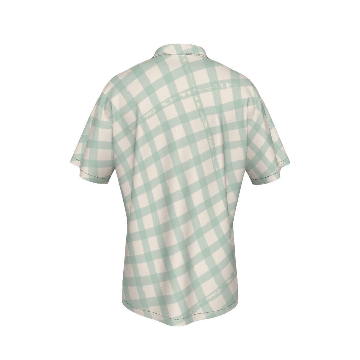 Mint Green Gingham Hawaiian Shirt for Men | Pastel Plaid Button Up | Breathable Short Sleeve Summer Aloha Shirt