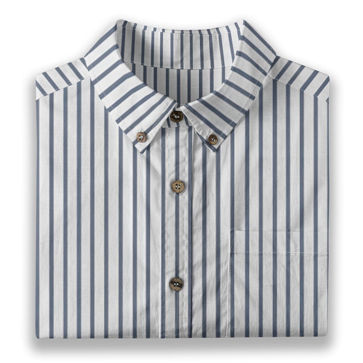 Men's Striped Slub Cotton Shirt | Short Sleeve Button-Down with Coconut Buttons