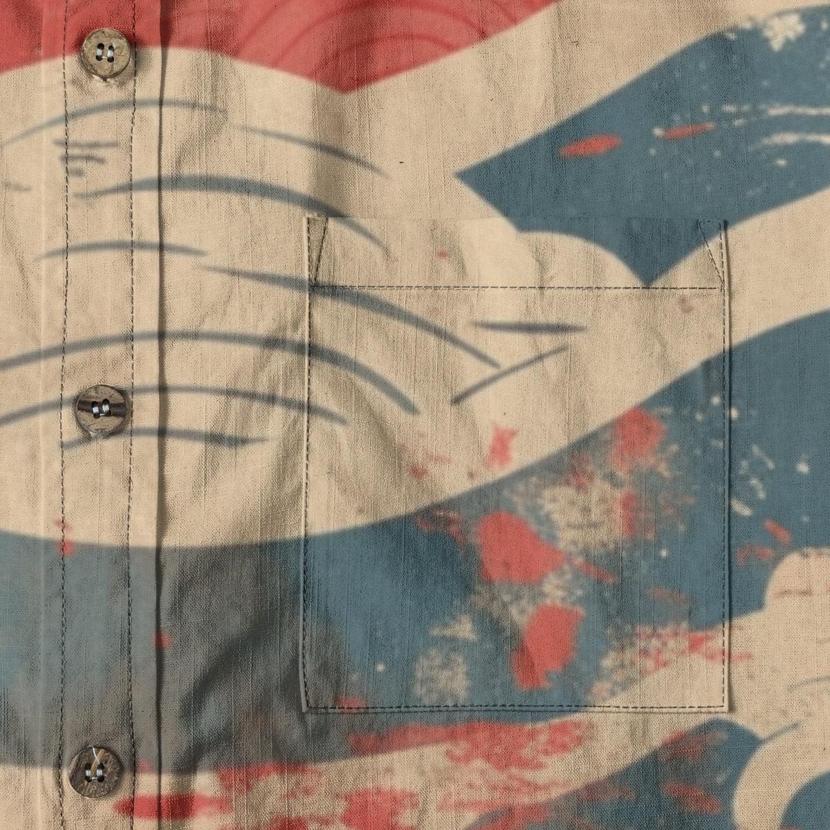 Men's Distressed Wave Print Shirt | Vintage Nautical Slub Cotton