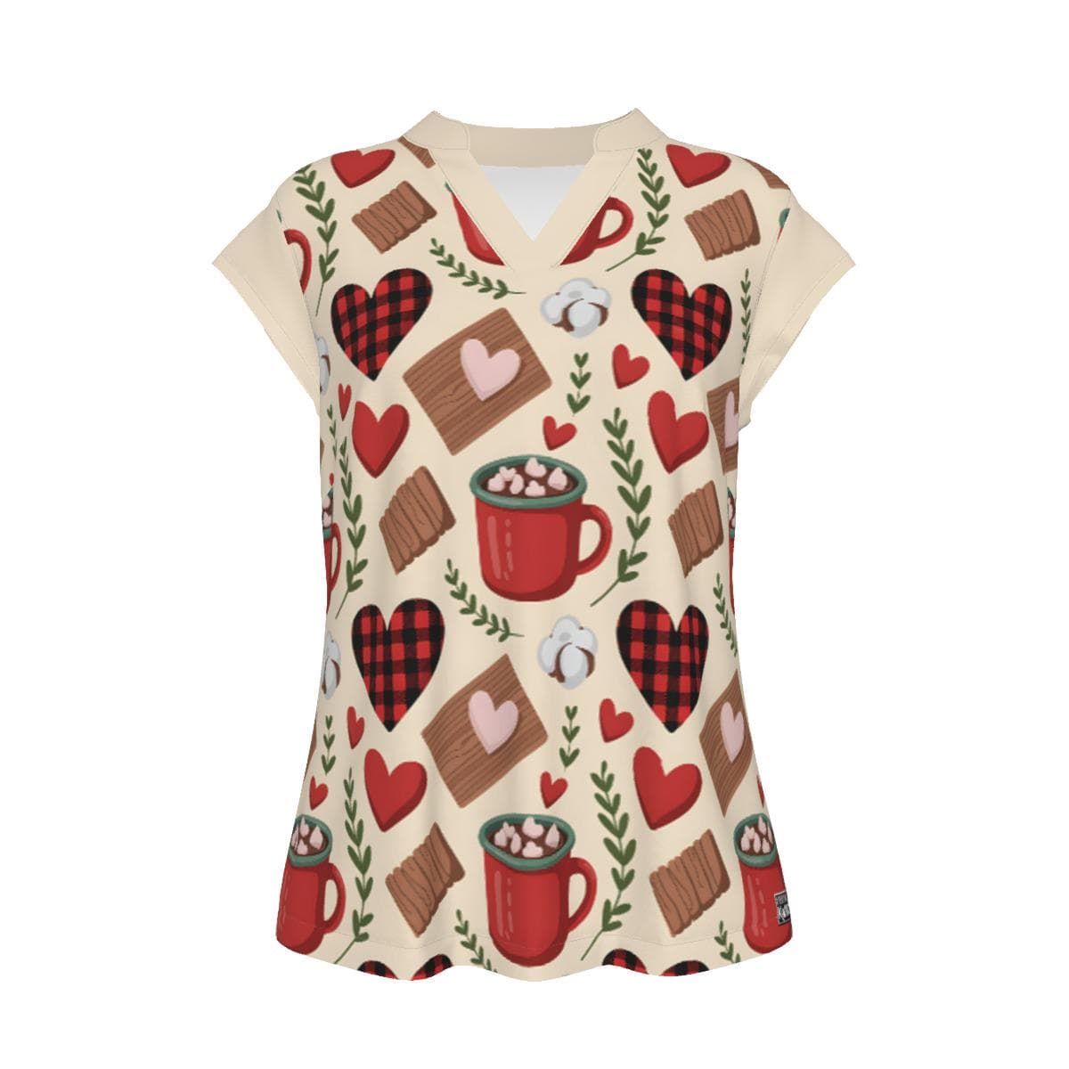 Plaid Hearts V-Neck Top | Rustic Valentine's Day Shirt