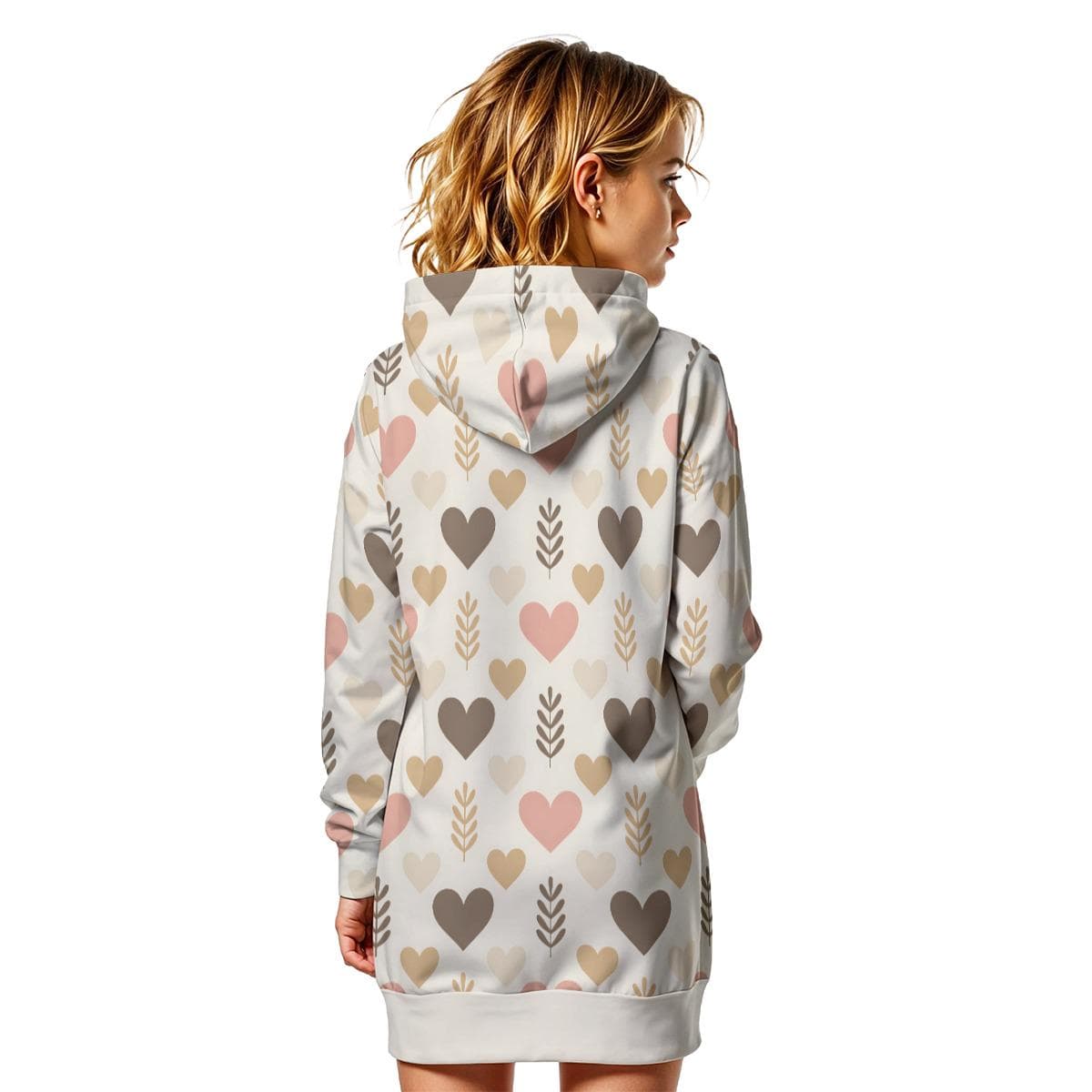 Heart Pattern Fur-Lined Hoodie Dress | Women's Tunic Sweatshirt