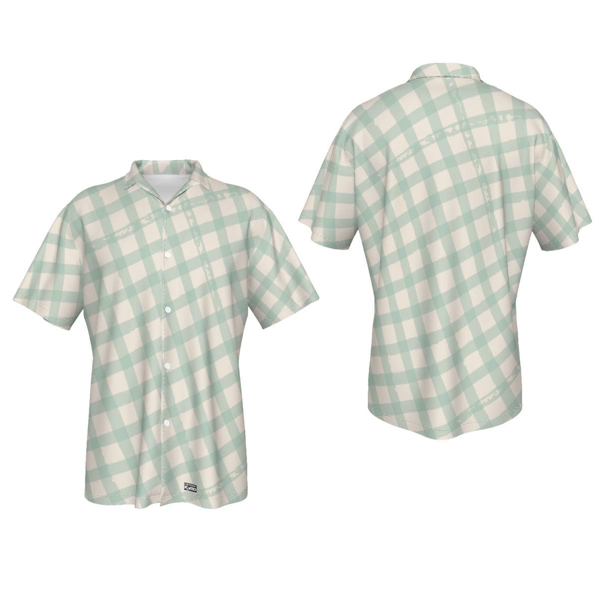 Mint Green Gingham Hawaiian Shirt for Men | Pastel Plaid Button Up | Breathable Short Sleeve Summer Aloha Shirt