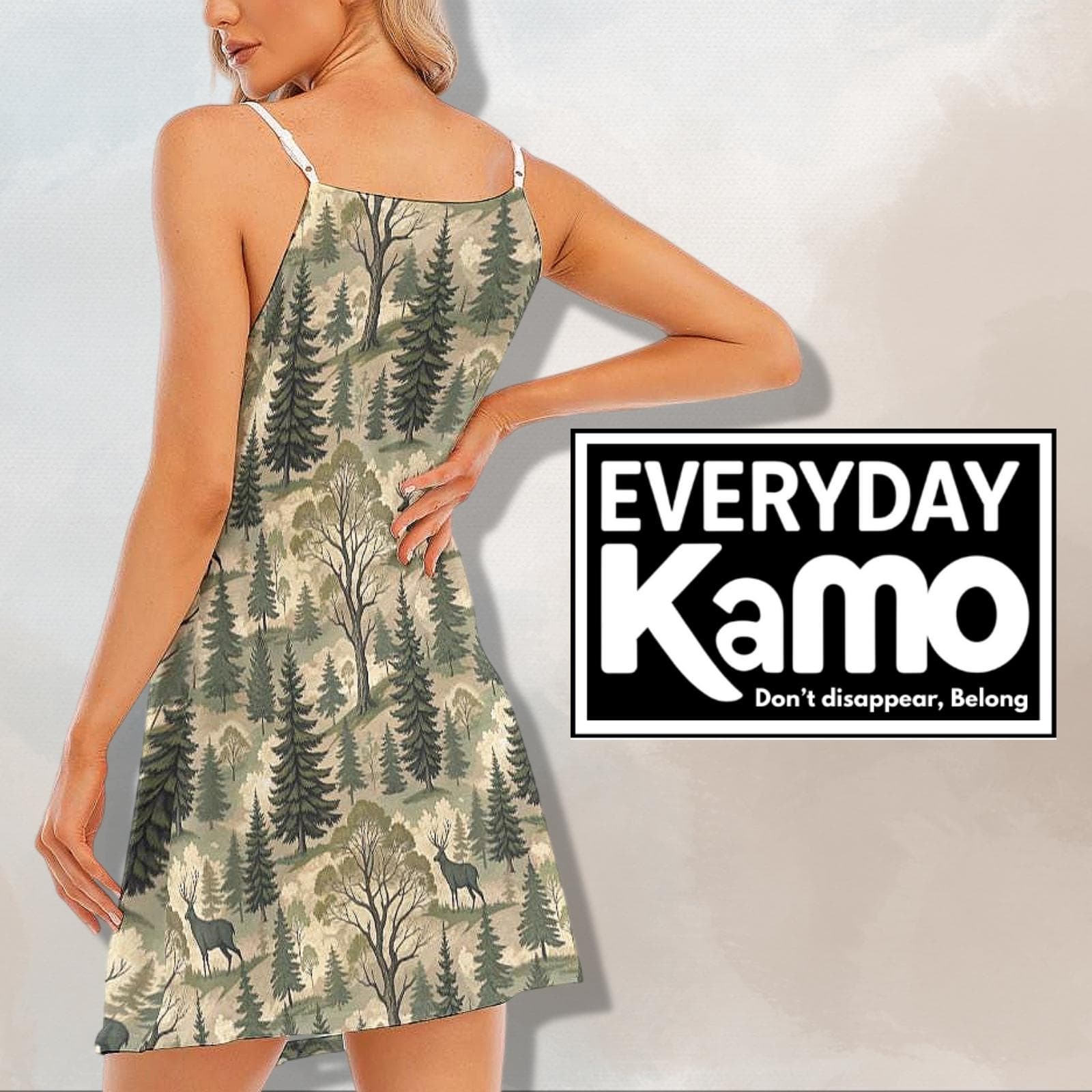 Everyday Kamo Forest Deer Cami Dress - Woodland Nature Print Slip Dress for Summer