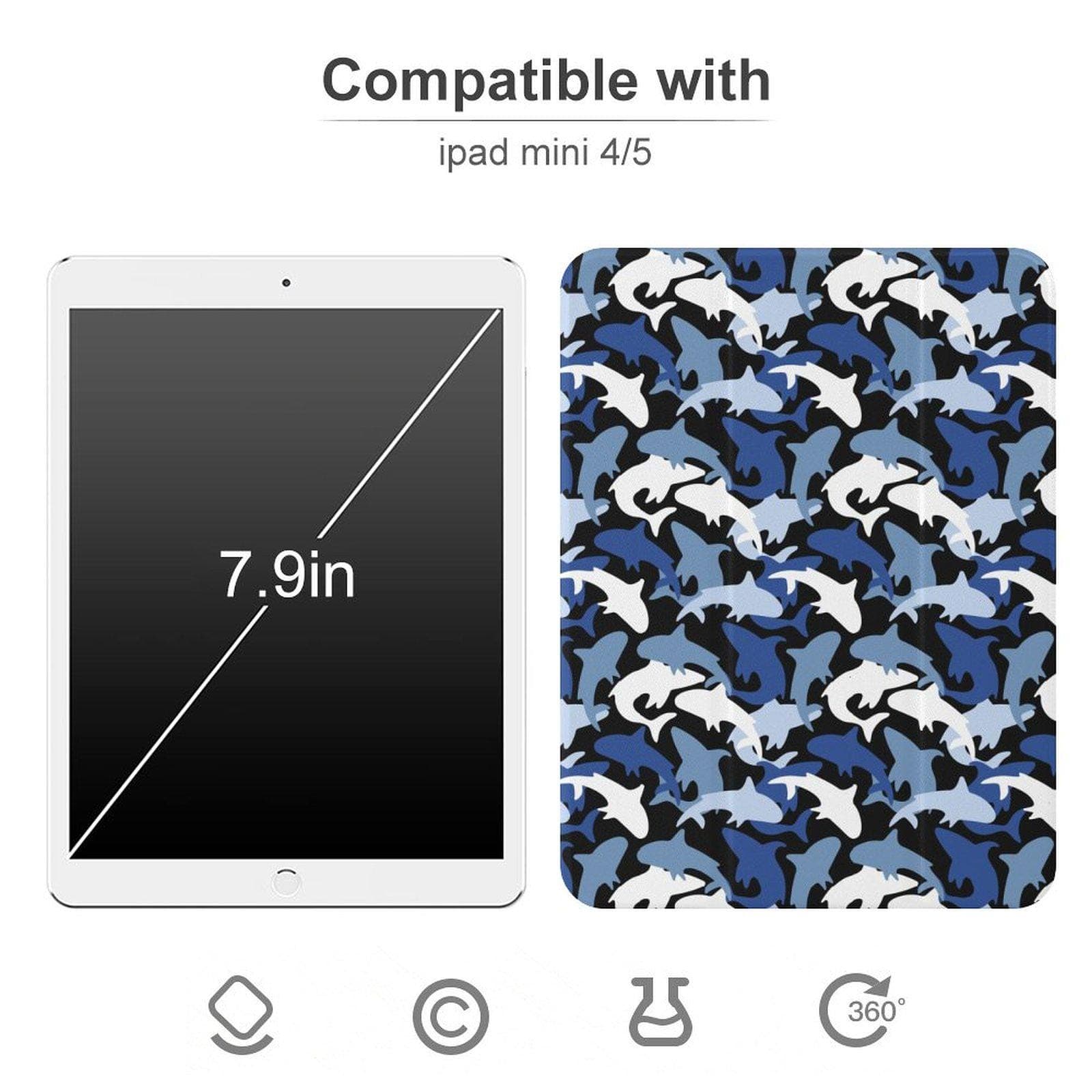 Shark Camo iPad Mini Case | Faux Leather Cover with Stand & Pencil Holder