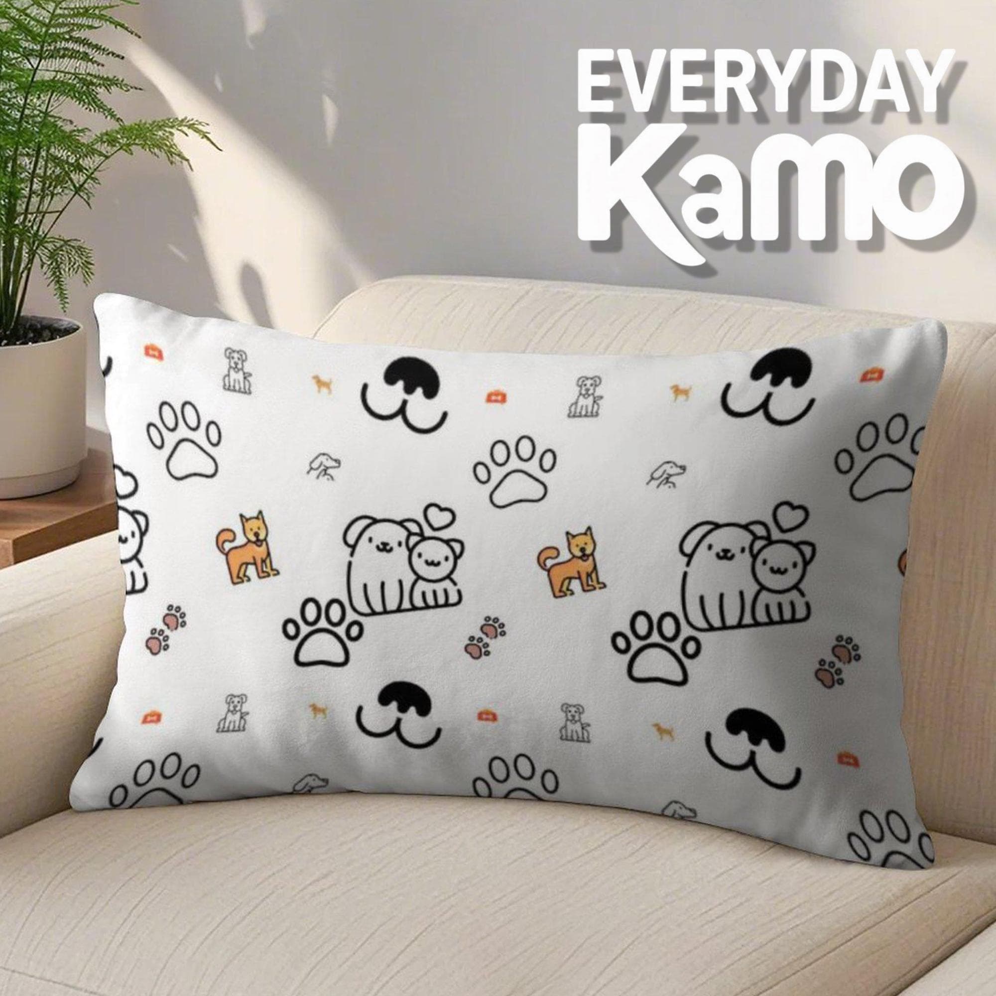 Dog & Paw Print Long Pillowcase | Ultra-Soft Short Plush Cover