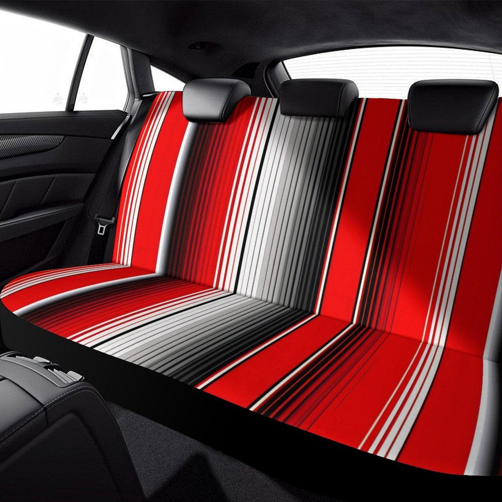 Red Striped Car Back Seat Cover | Polyester Spandex | Custom Personalized