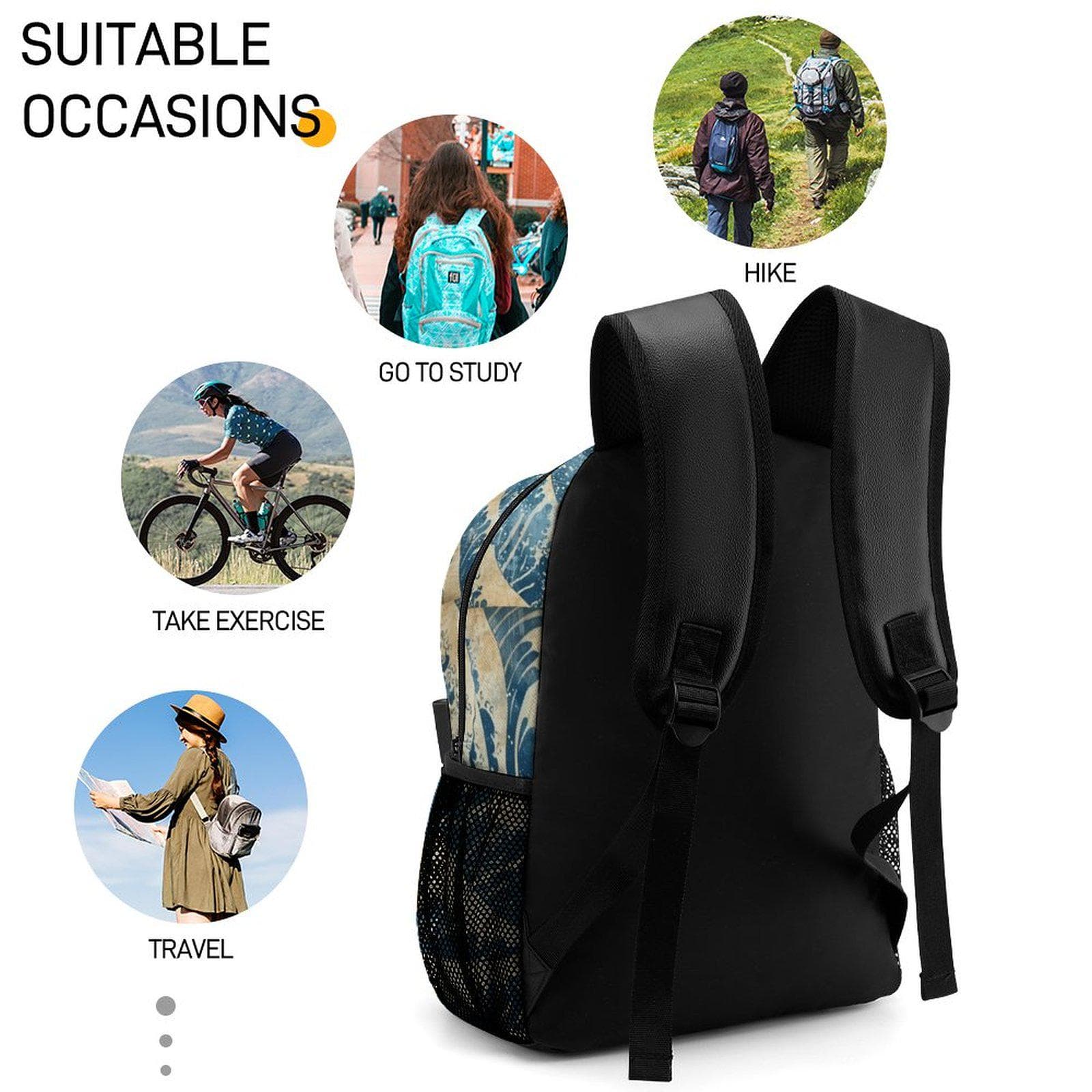 The Great Wave Adventure Backpack | Everyday Kamo Japanese Art Travel Bag | Durable Polyester & Leather