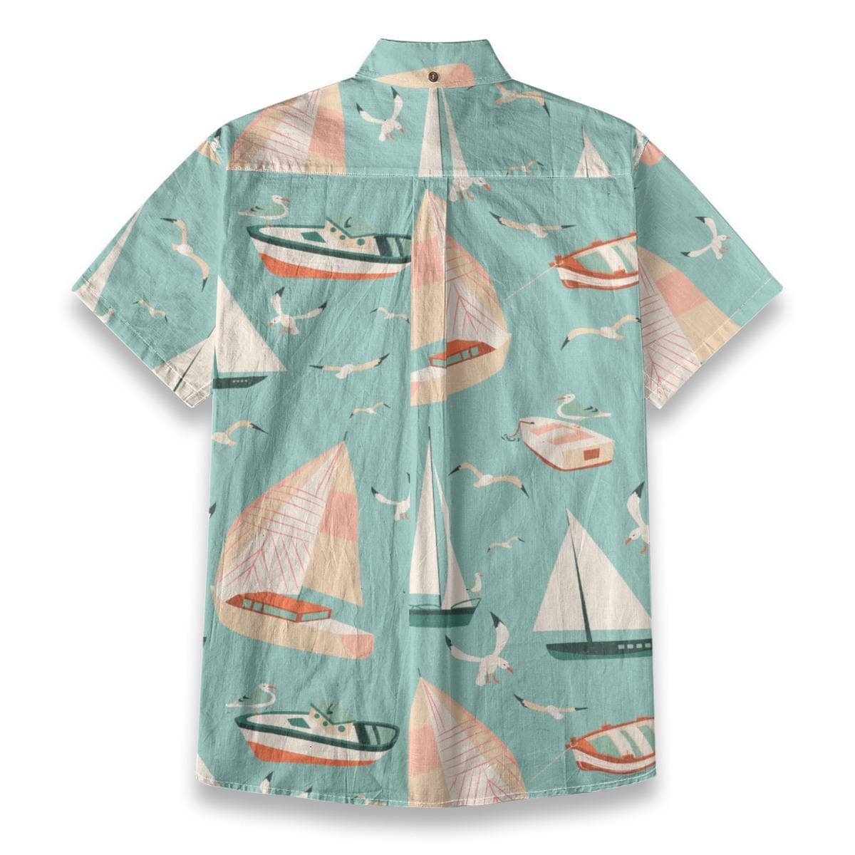 Men's Nautical Sailboat Shirt - Slub Cotton Short Sleeve Button-Down