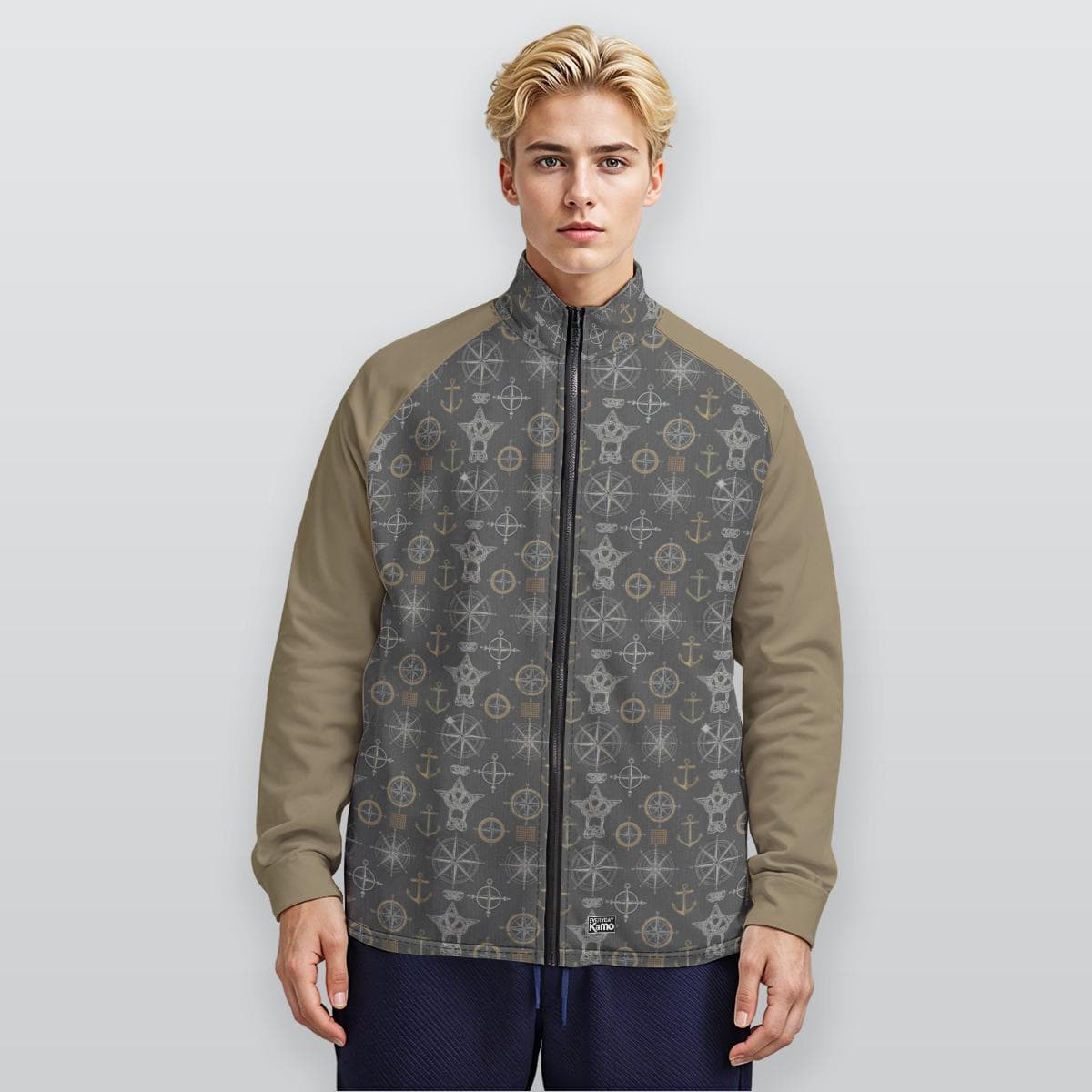 Men's Nautical Compass Anchor Zip-Up Jacket | Sporty Track Windbreaker | Lightweight Athletic Everyday Coat