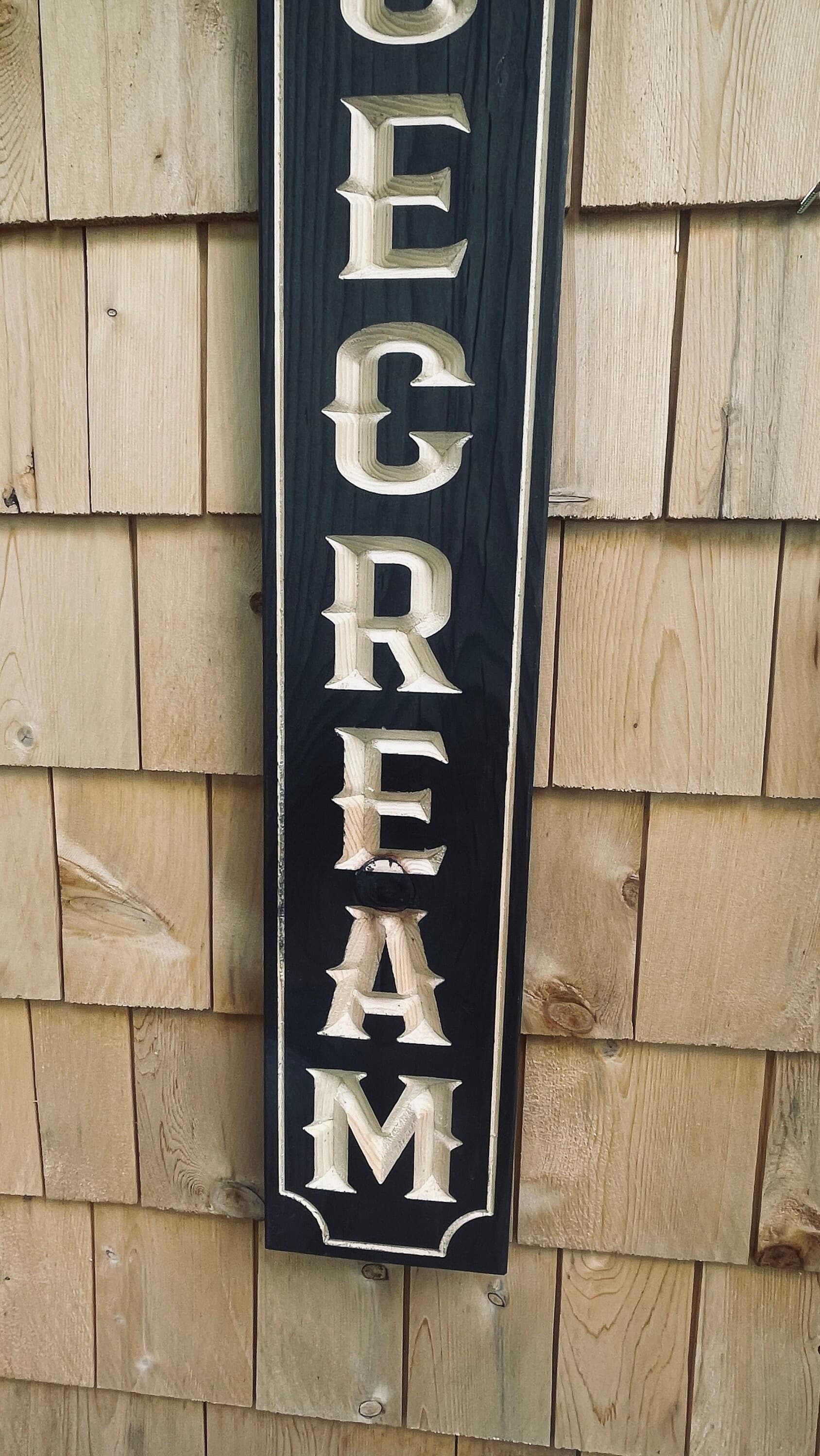 Ice Cream Carved Pine Wood Sign 41in Vertical Rustic Cafe Kitchen Decor