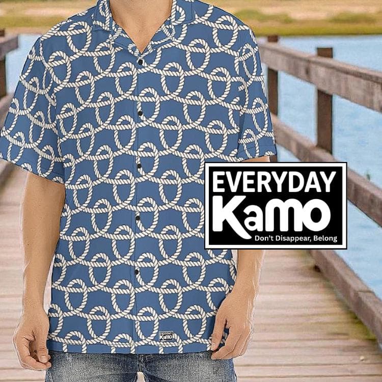 Men's Nautical Rope Print Hawaiian Shirt | Blue Summer Aloha Camp Shirt | Lightweight Button-Up Vacation Top
