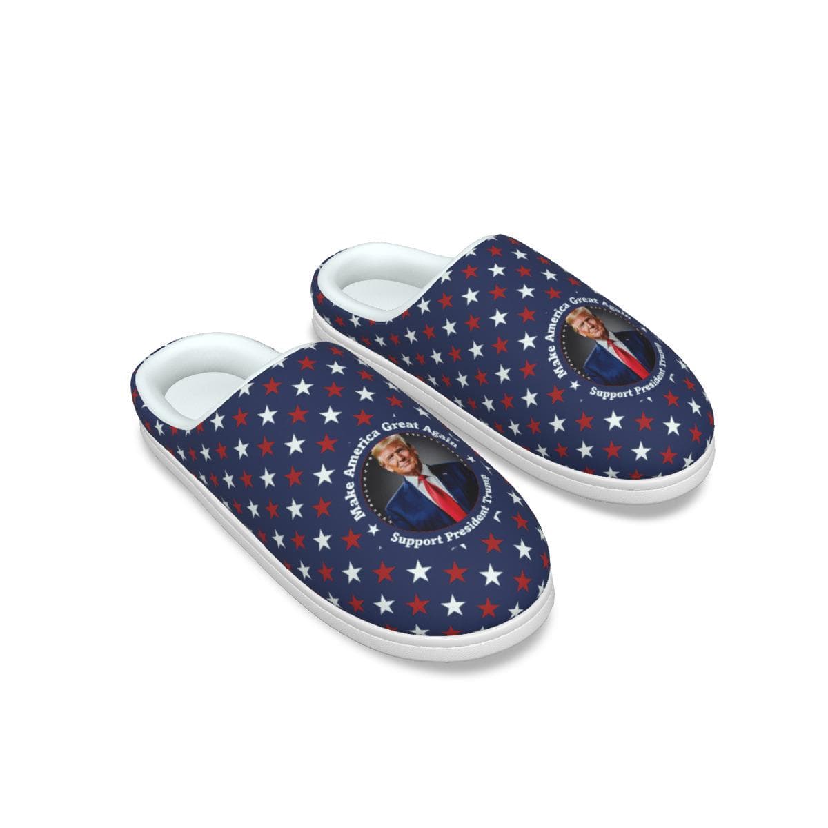 President Trump All-Over Print Men's Plush Slippers - Warm Soft Indoor Shoes