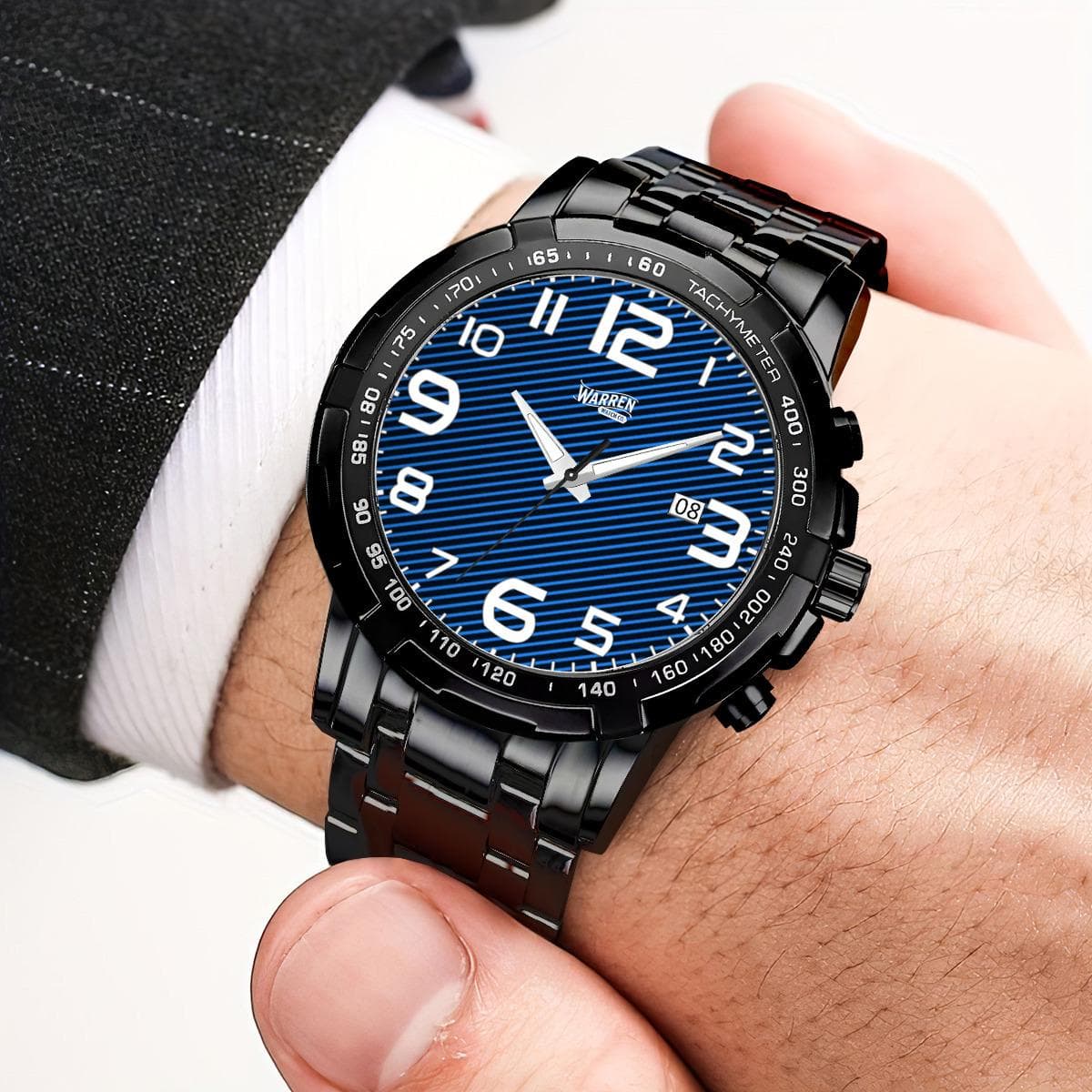 Warren Watch Co. Nautical Precision Metal Chronograph Watch - Men's Blue Dial, Stainless Steel Band