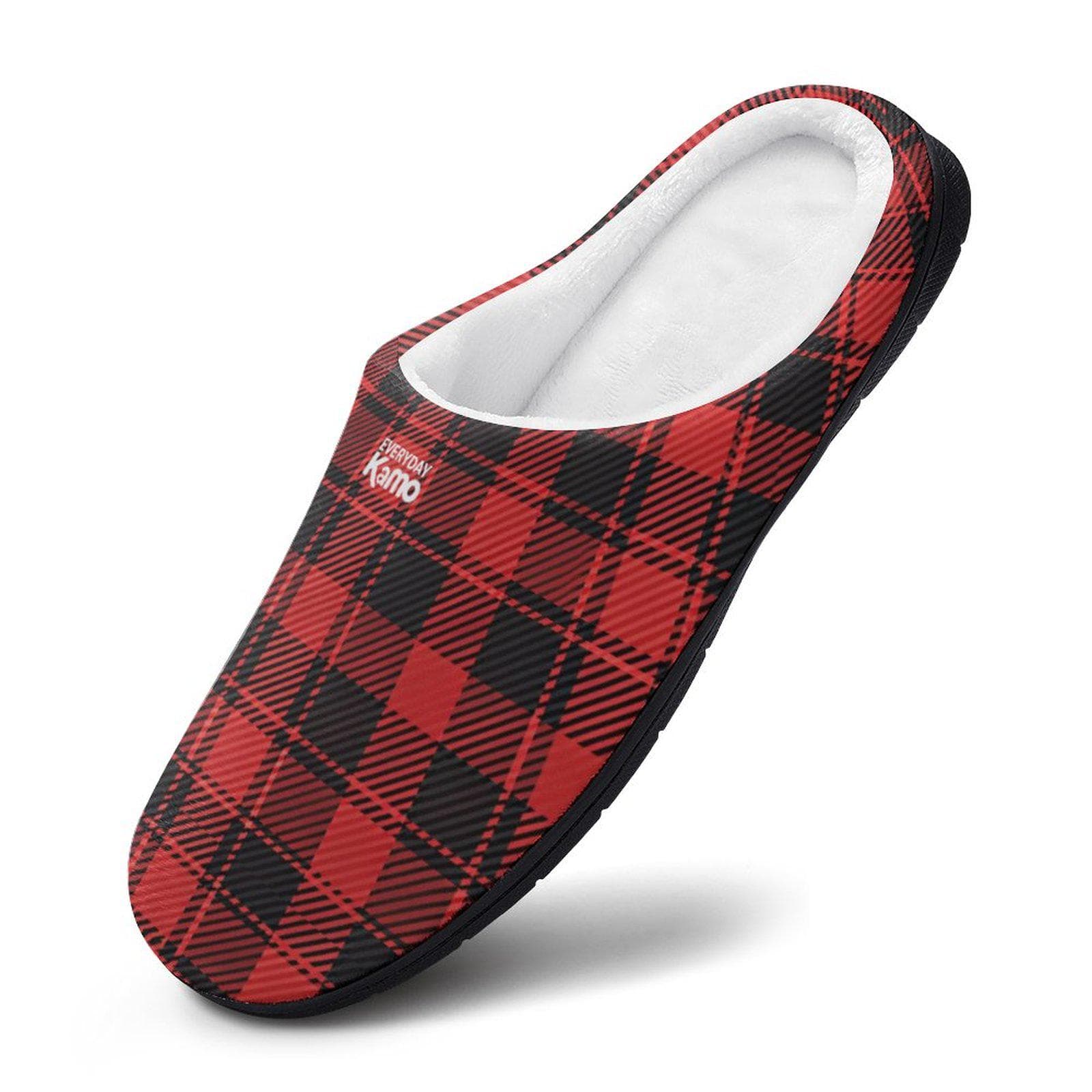 Everyday Kamo Plaid Comfort Slippers | Women's Red & Black House Shoes | Cozy Cotton Anti-Skid Home Footwear