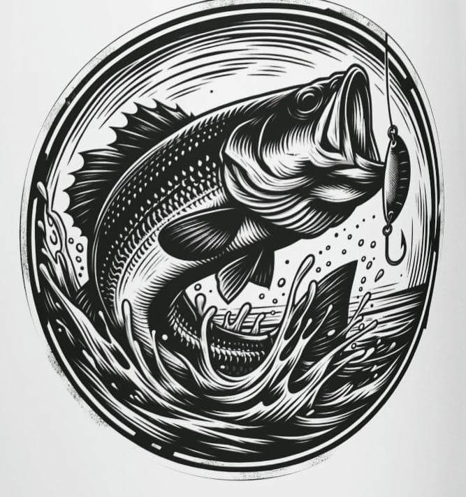 Fishing Ceramic Mug 11oz Bass Woodcut Art Coffee Cup Angler Gift