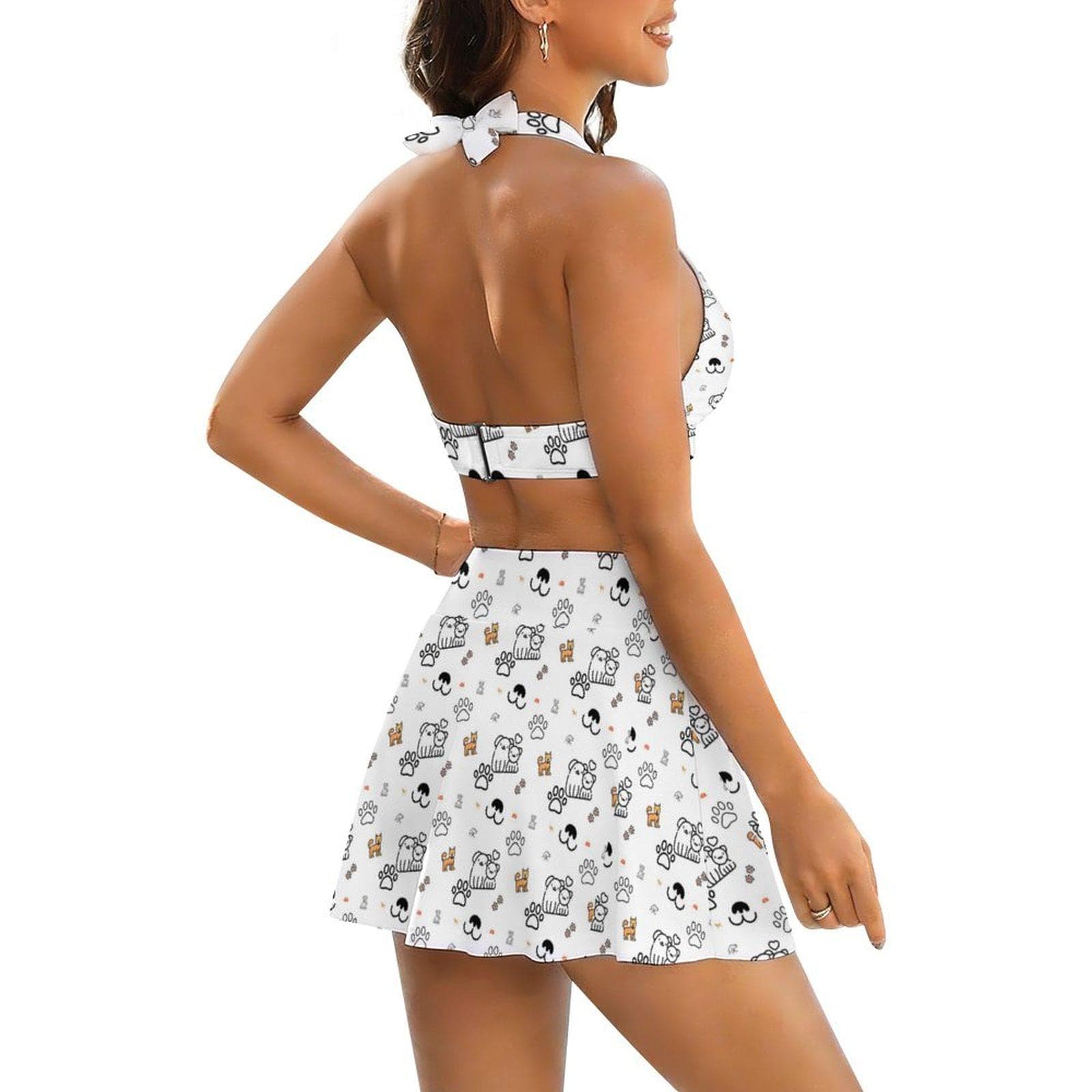 Lace-Up Split Skirt Swimsuit Set | All-Over Print Bikini Top | High-Slit Design