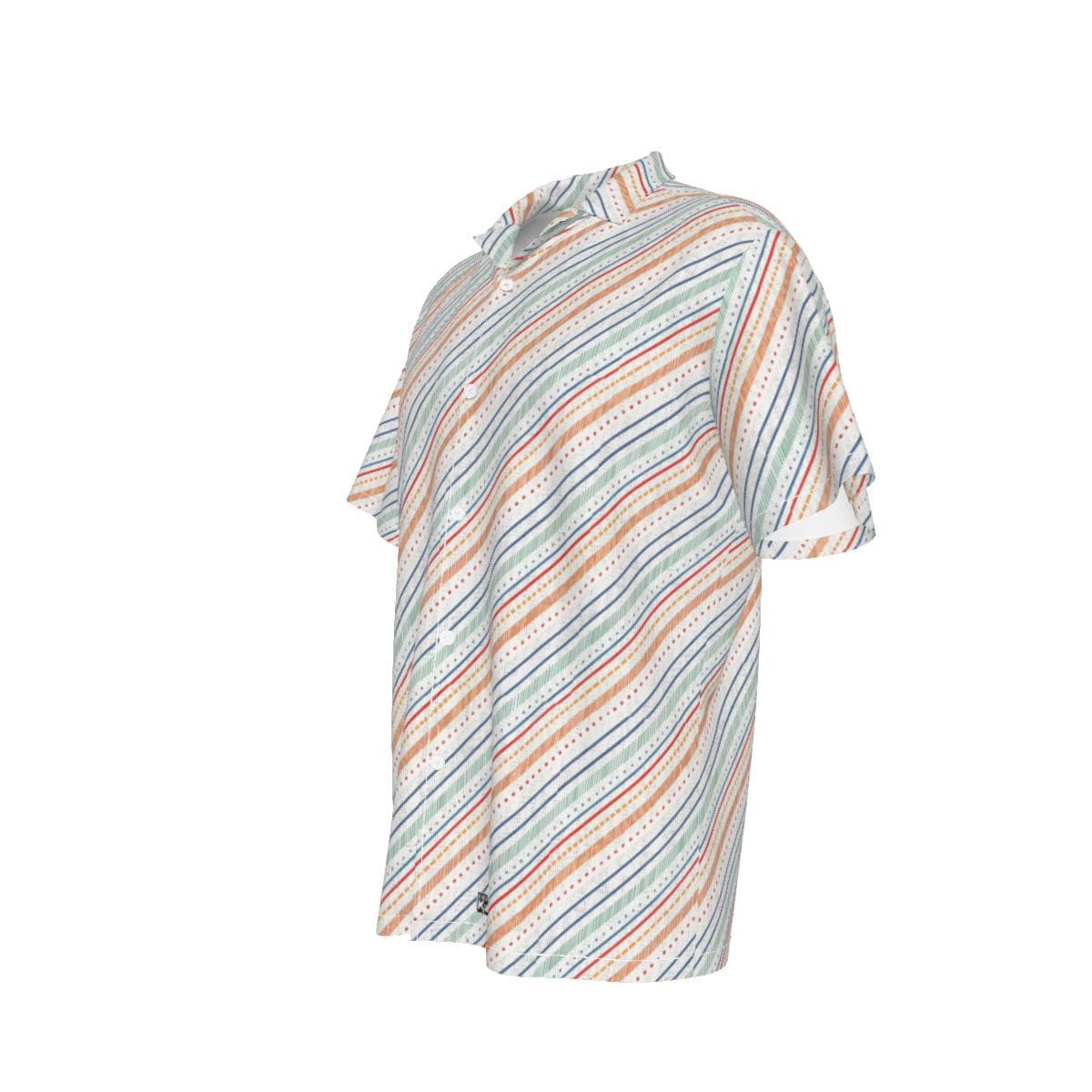 Men's Vibrant Striped Hawaiian Shirt | Breathable Four-Way Stretch Summer Button-Up | Tropical Beach Vacation Aloha Shirt