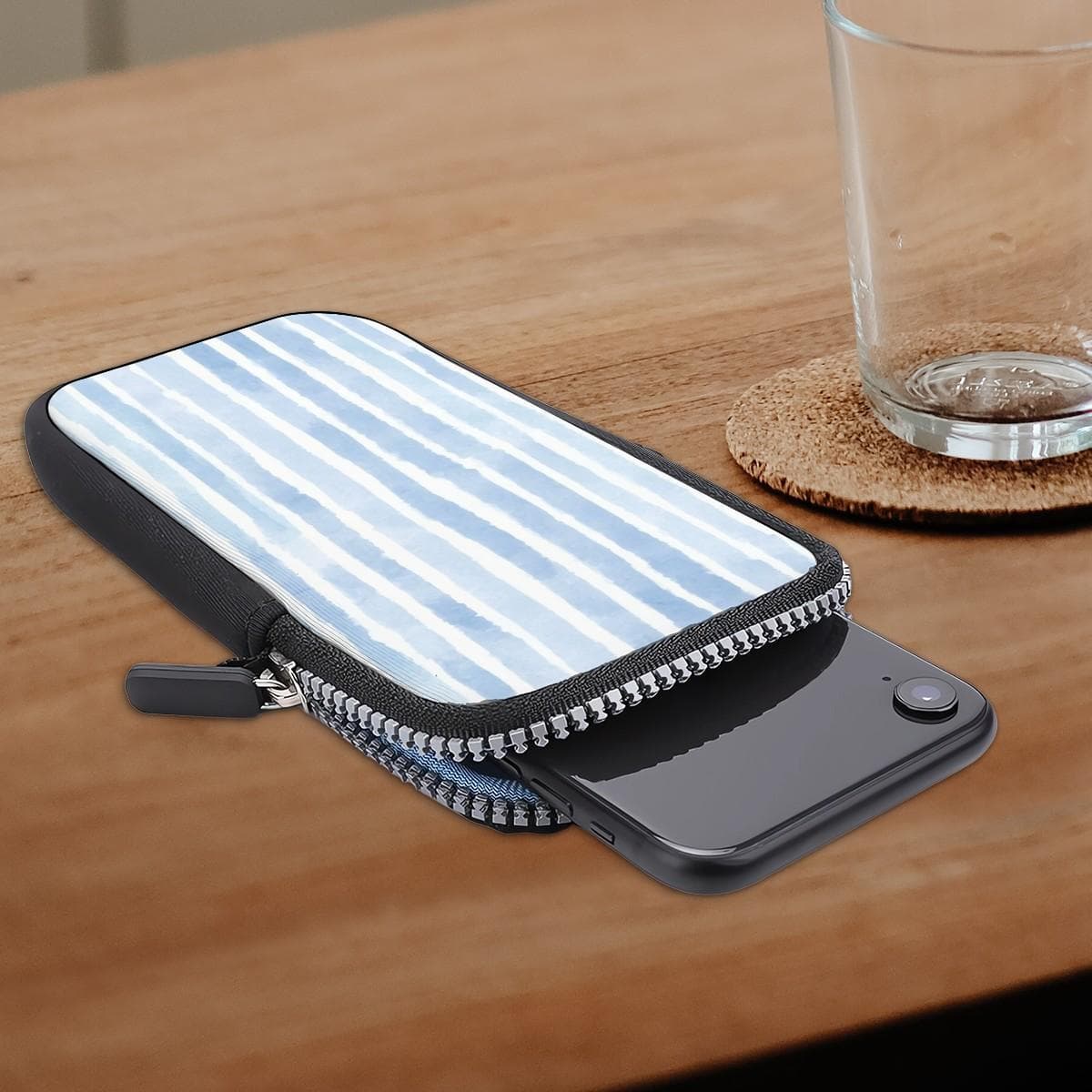 Blue Stripe Neoprene Phone Crossbody Bag | Mini Wallet Pouch