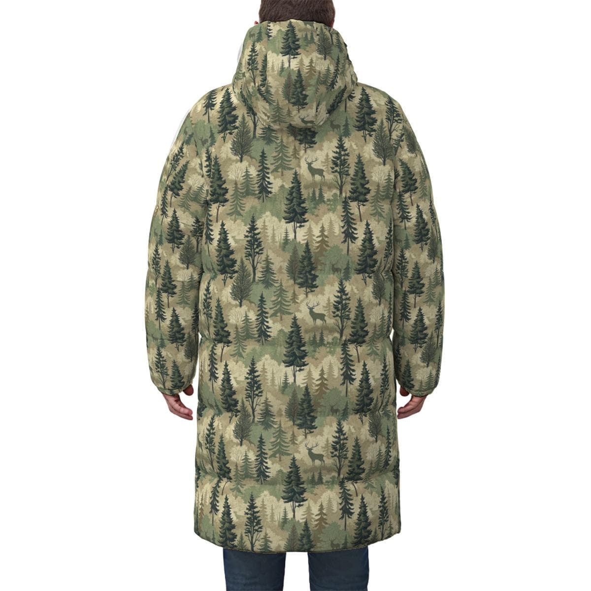 Majestic Deer Forest Camo Men's Long Down Puffer Parka - Windproof Winter Warmth
