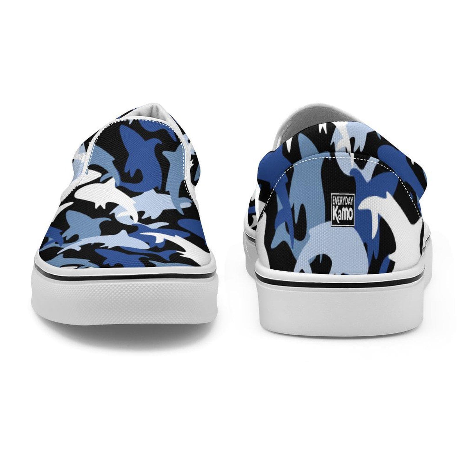 Unisex Shark Camo Slip-On Canvas Shoes - Deep Blue Ocean Wave Comfort Sneakers