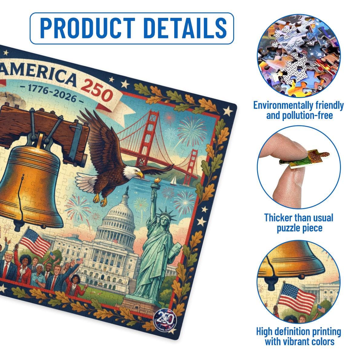 America 250th Anniversary Puzzle | Patriotic Cardboard Jigsaw Gift