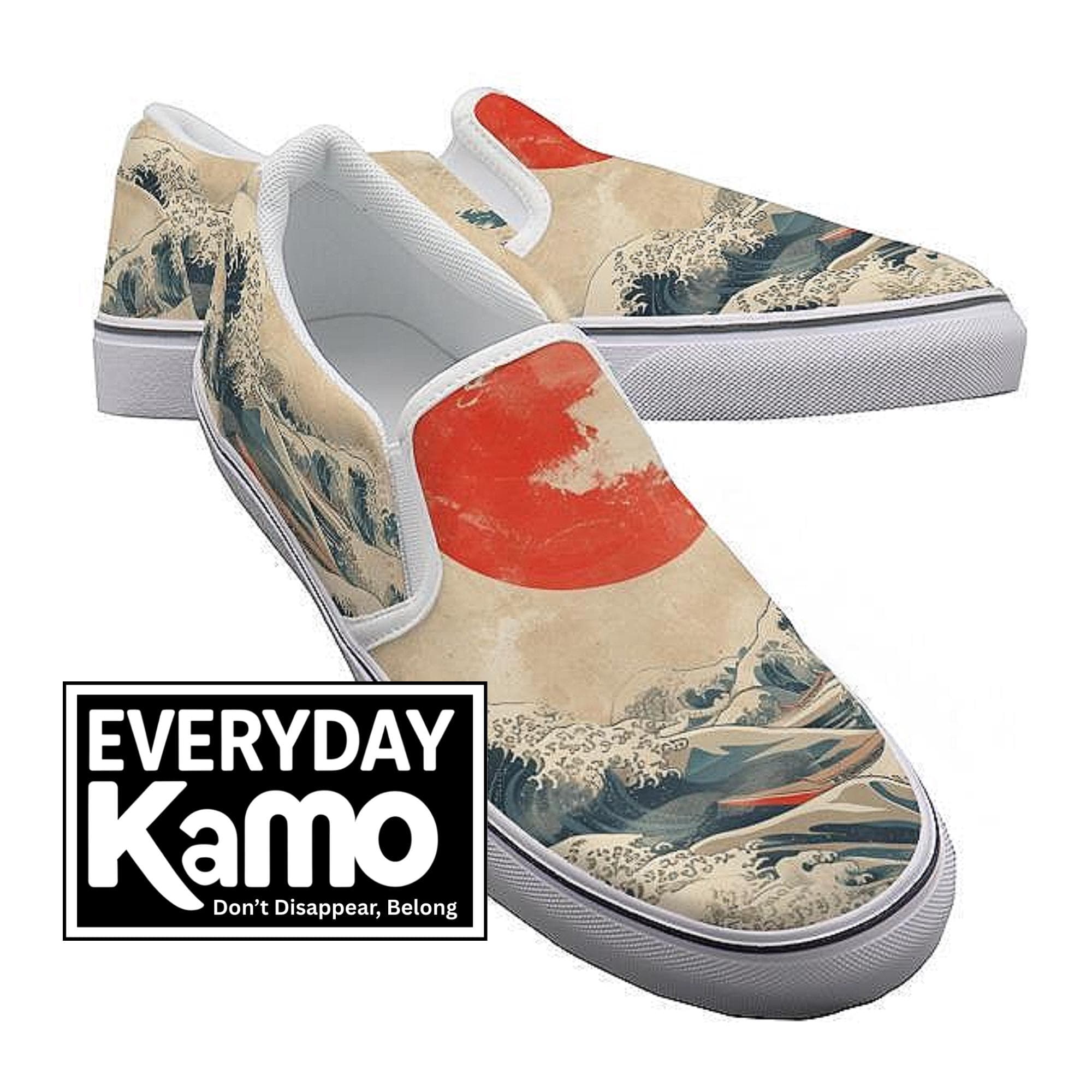 Great Wave Hokusai Canvas Slip-On Sneakers, Women's Japanese Art Shoes, Ukiyo-e Casual Footwear, Comfortable Aesthetic
