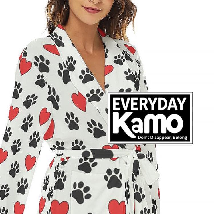 Paw Print & Heart Bathrobe | Cozy Jersey Robe for Pet Lovers | Women's Lounge Wear